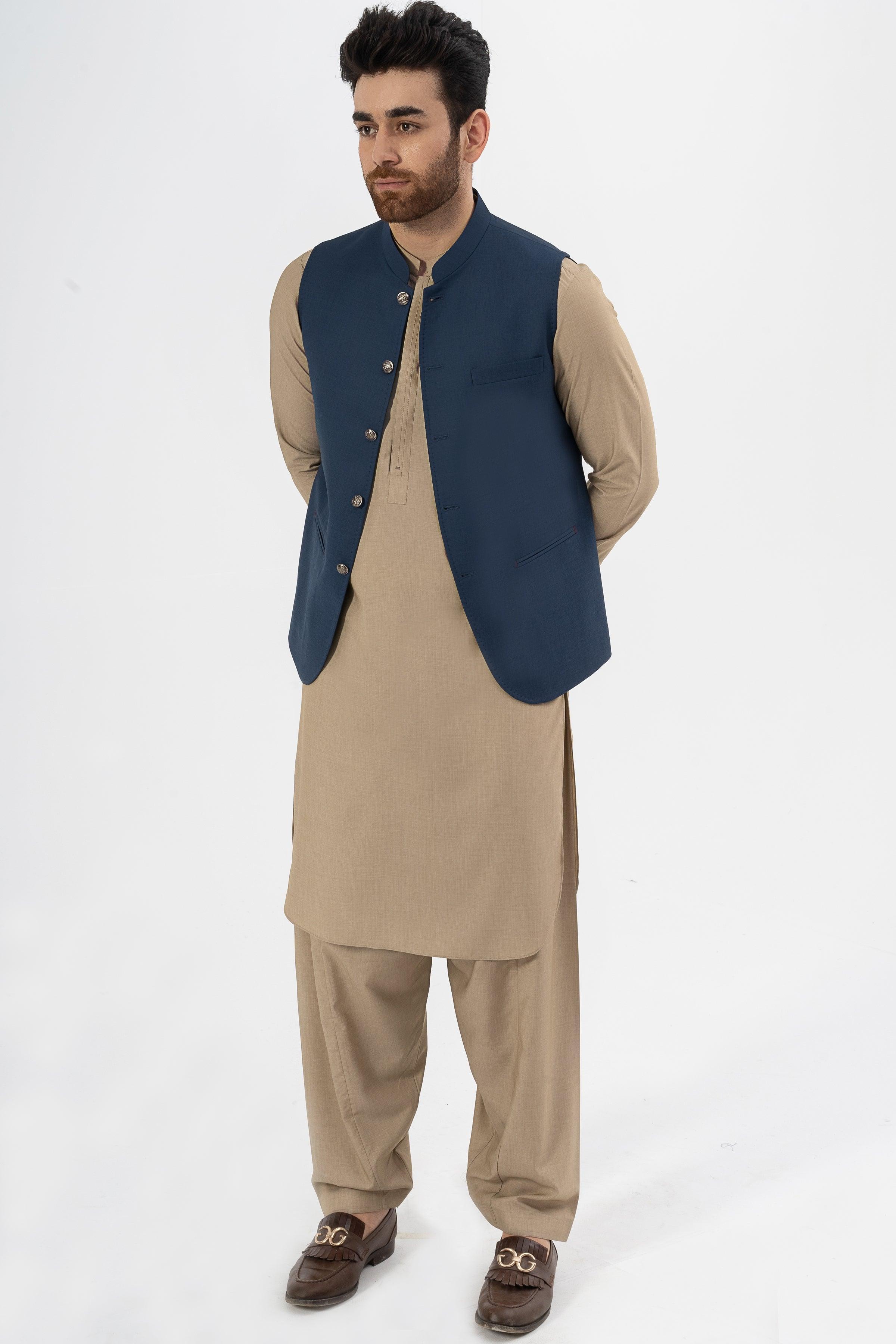 EXCLUSIVE TEXTURED WAISTCOAT DARK BLUE at Charcoal Clothing