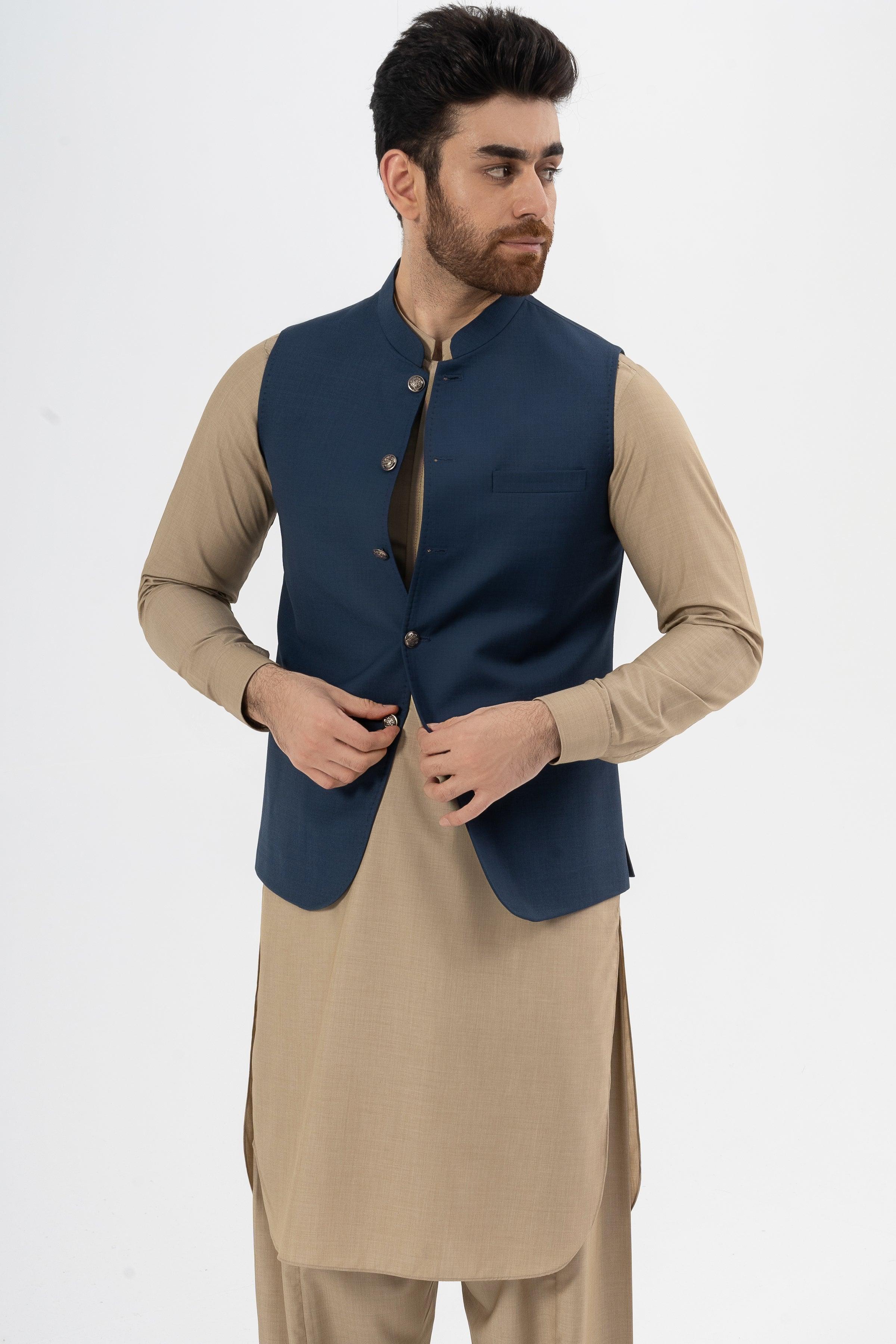 EXCLUSIVE TEXTURED WAISTCOAT DARK BLUE at Charcoal Clothing