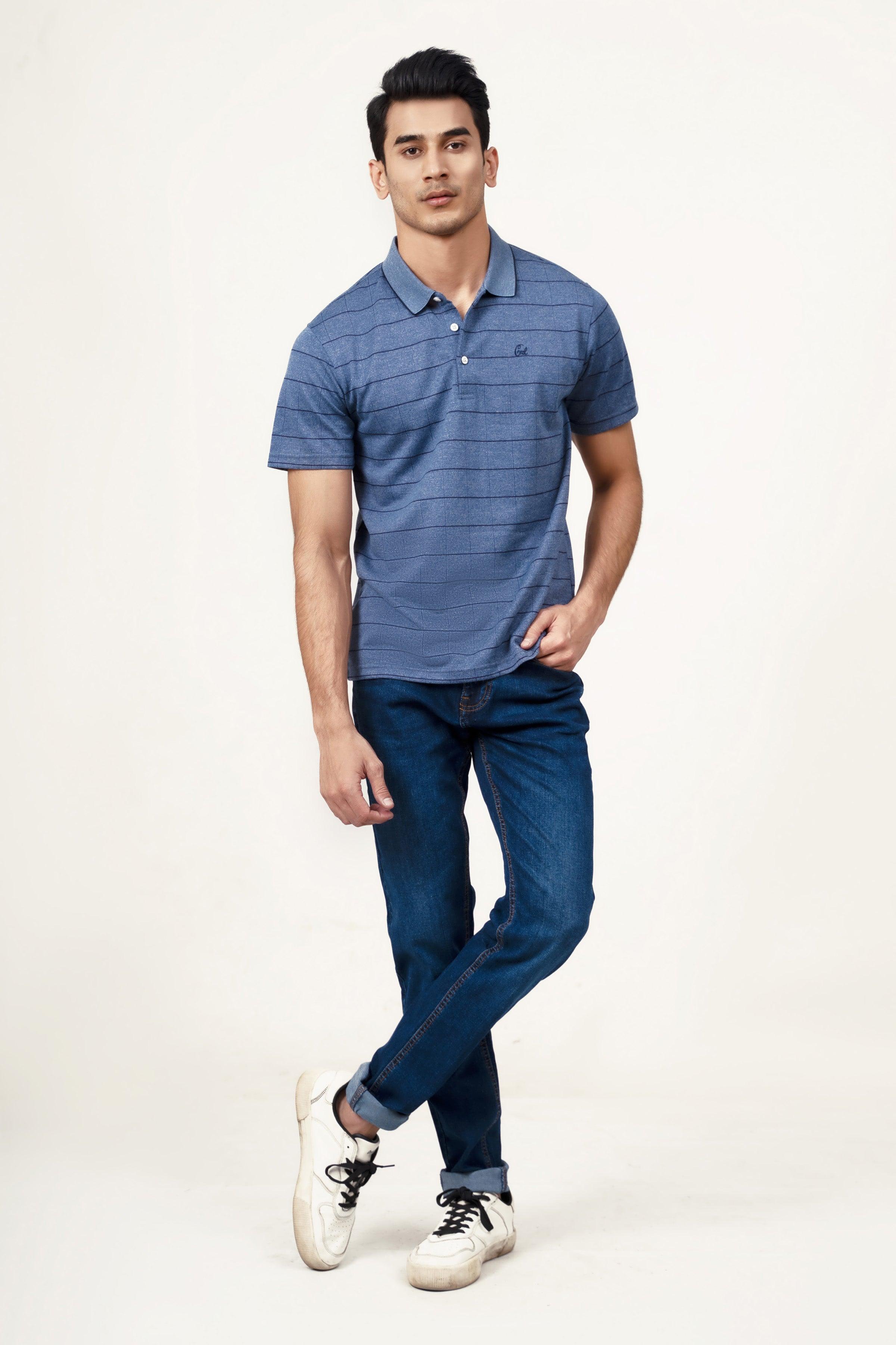 EXECUTIVE POLO BLUE MELANGE at Charcoal Clothing