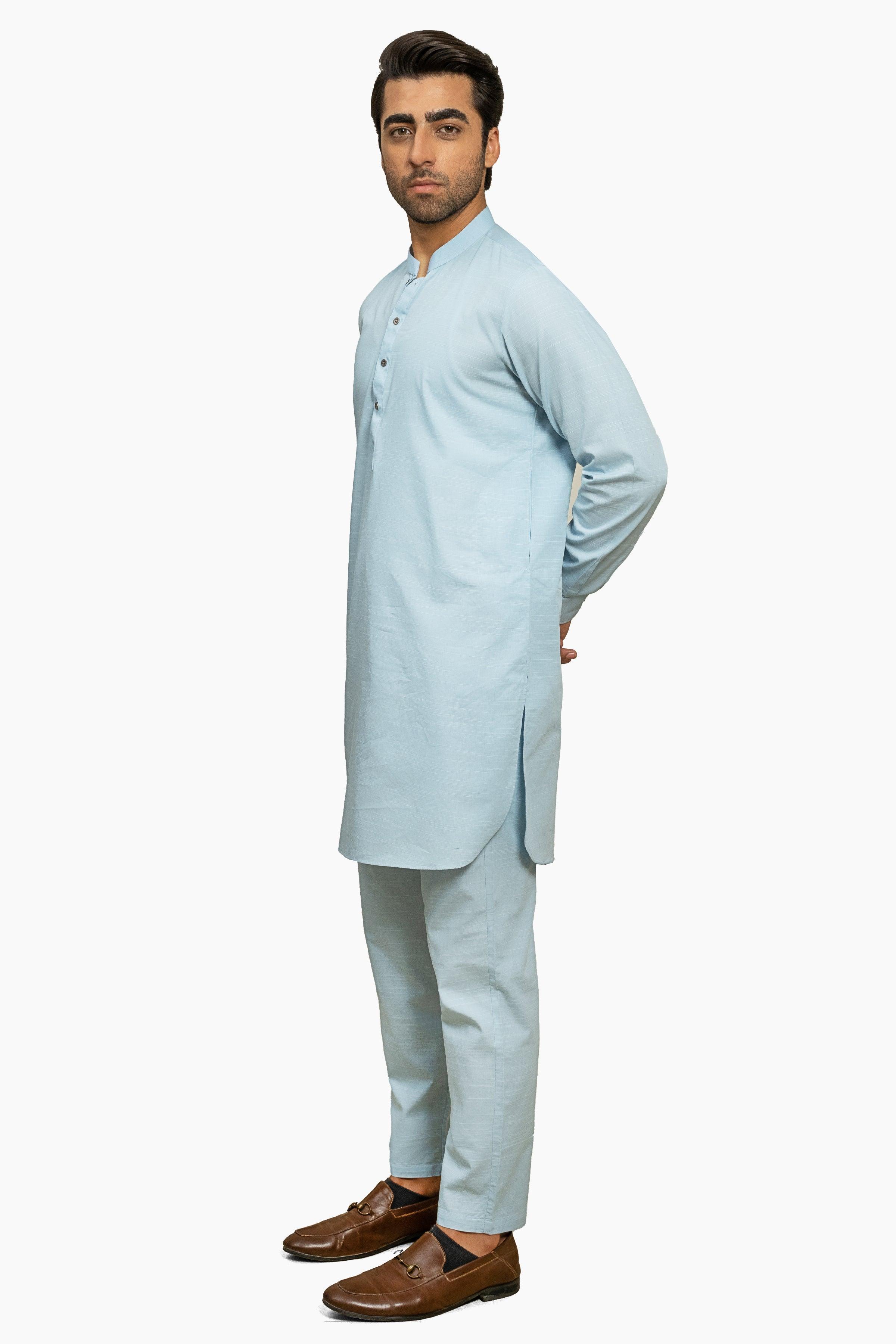 EXQUISITE TEXTURED KURTA PAJAMA SKY BLUE at Charcoal Clothing