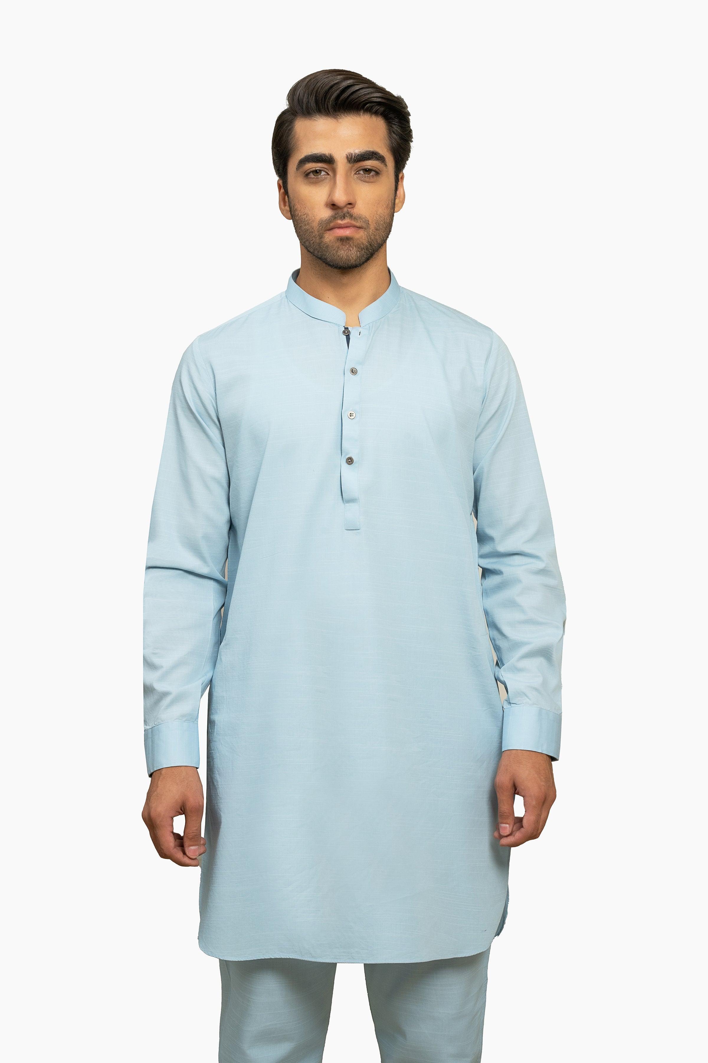 EXQUISITE TEXTURED KURTA PAJAMA SKY BLUE at Charcoal Clothing