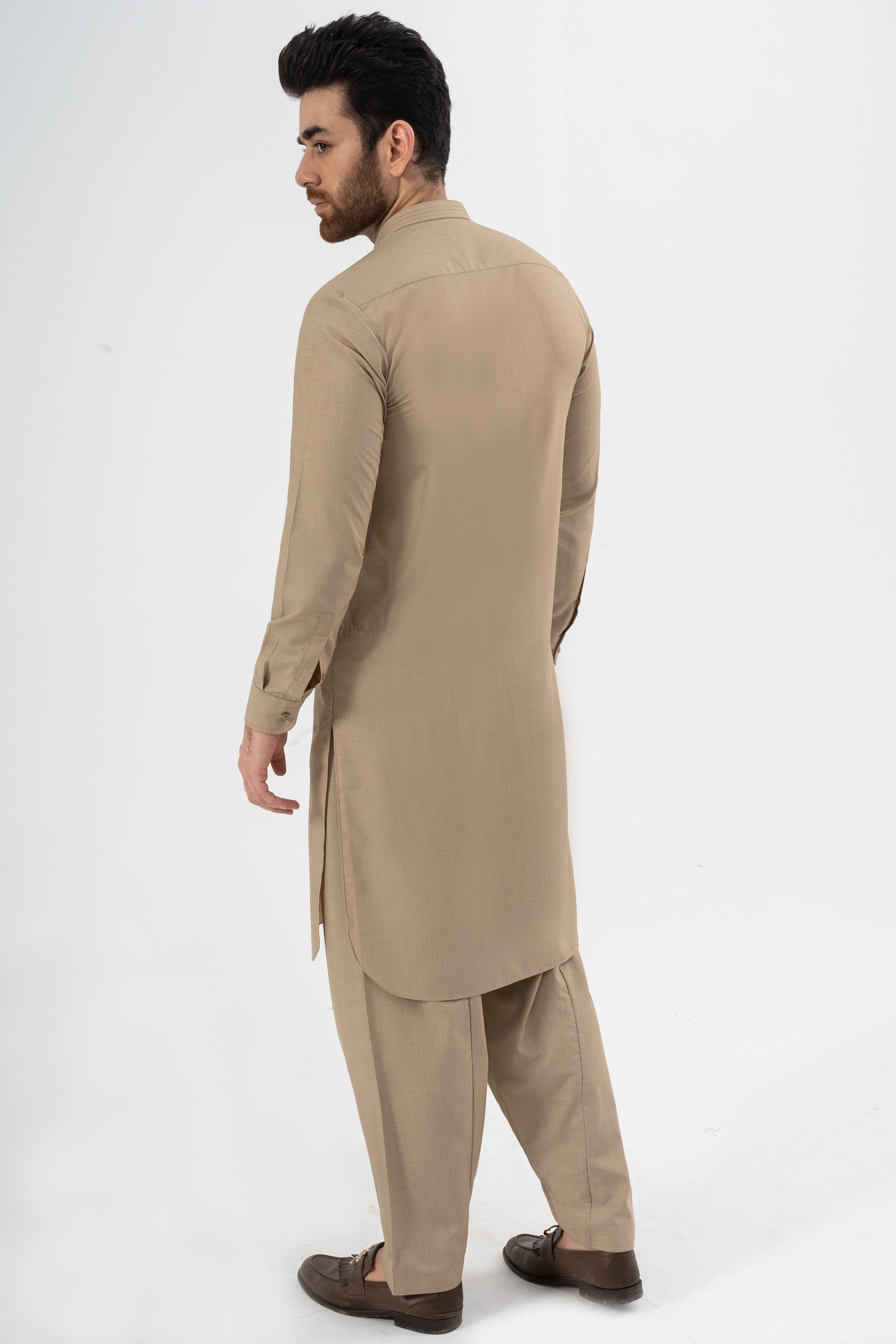 EXQUISITE TEXTURED SHALWAR KAMEEZ KHAKI at Charcoal Clothing