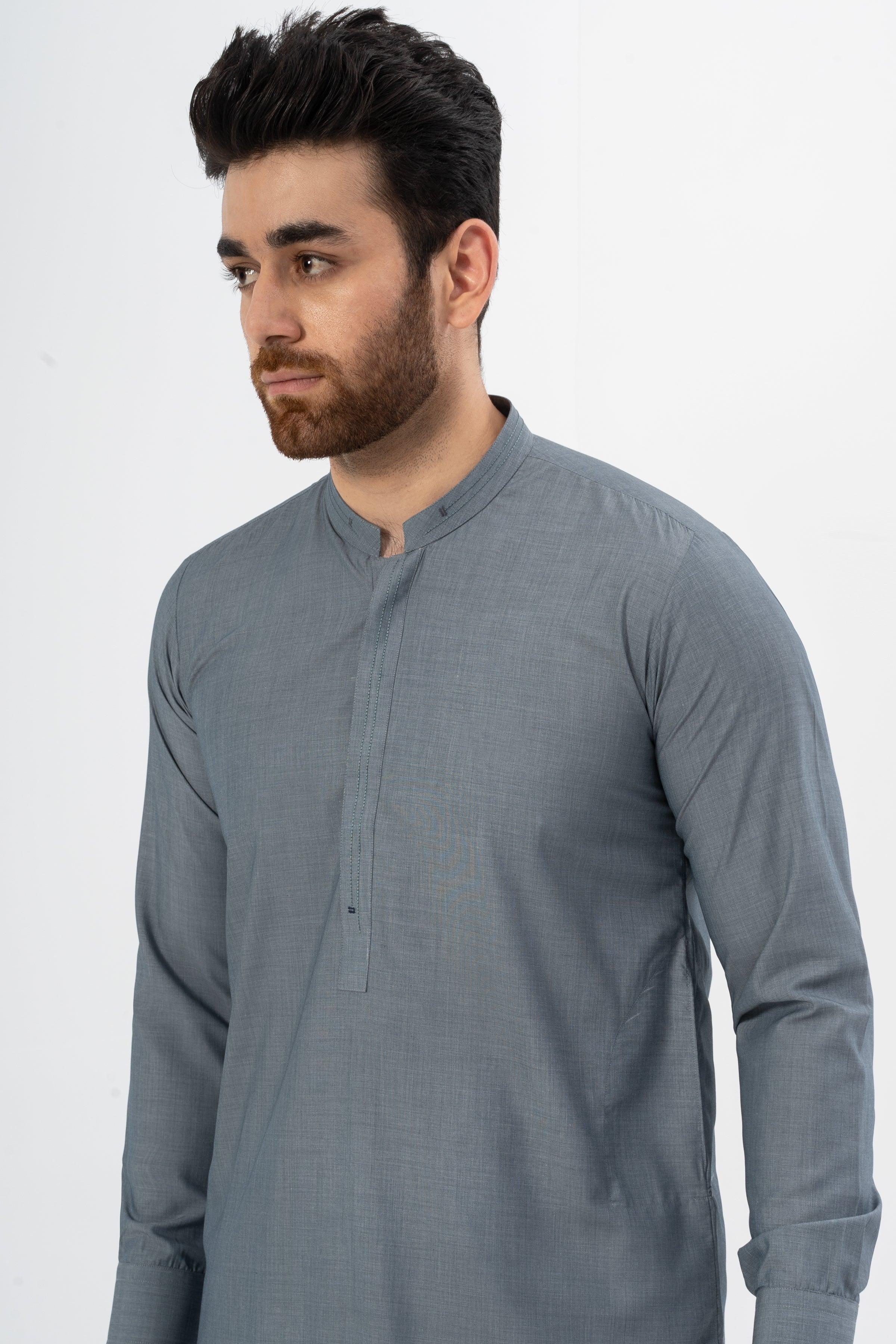 EXQUISITE TEXTURED SHALWAR KAMEEZ MID BLUE at Charcoal Clothing