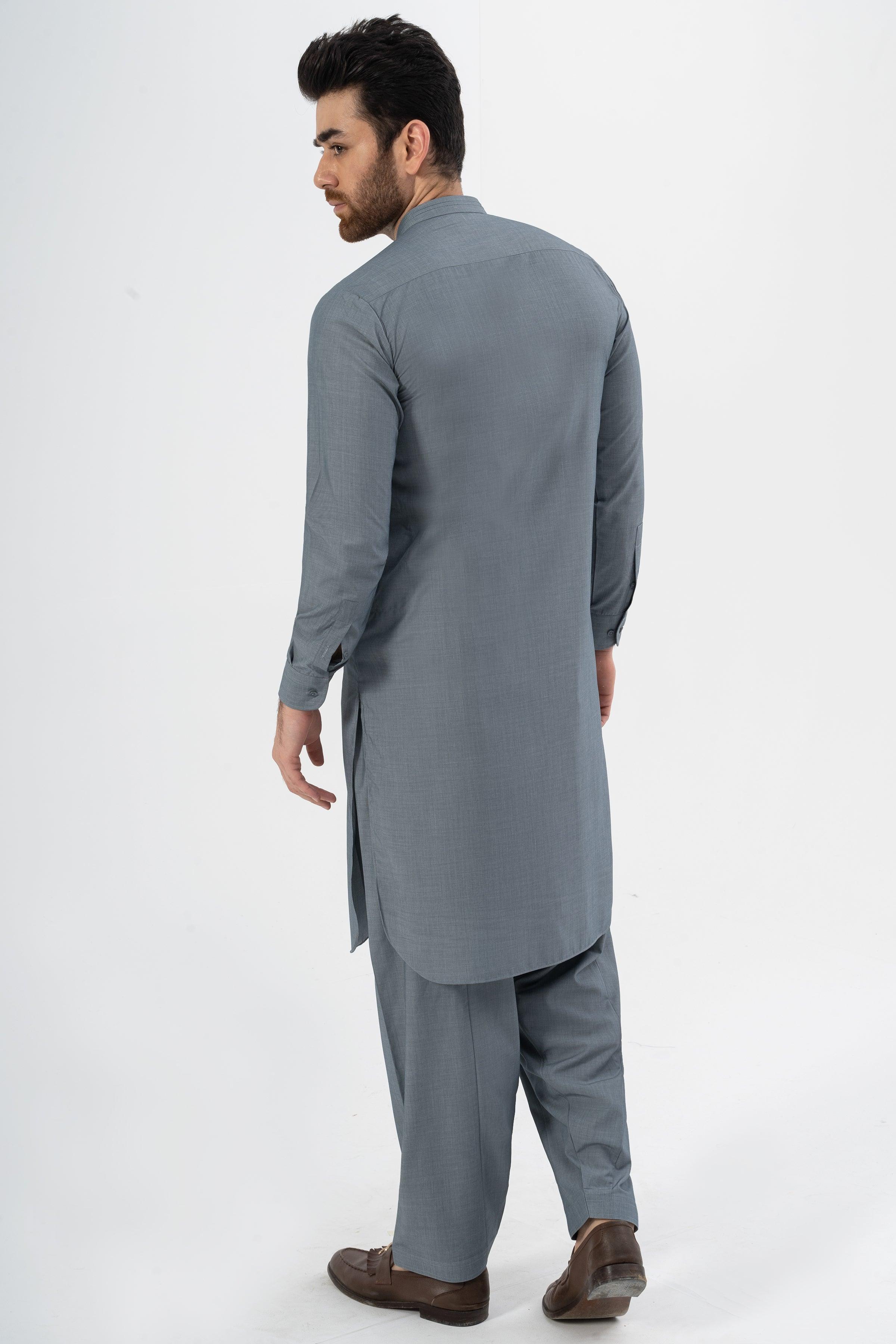 EXQUISITE TEXTURED SHALWAR KAMEEZ MID BLUE at Charcoal Clothing
