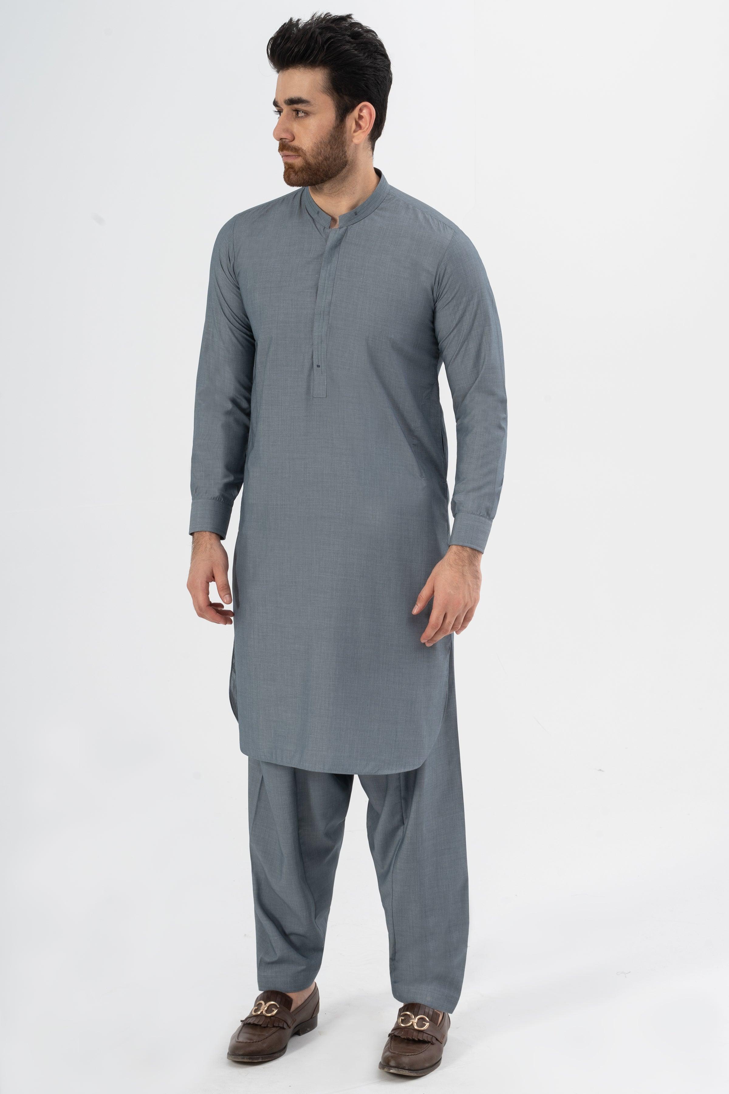 EXQUISITE TEXTURED SHALWAR KAMEEZ MID BLUE at Charcoal Clothing
