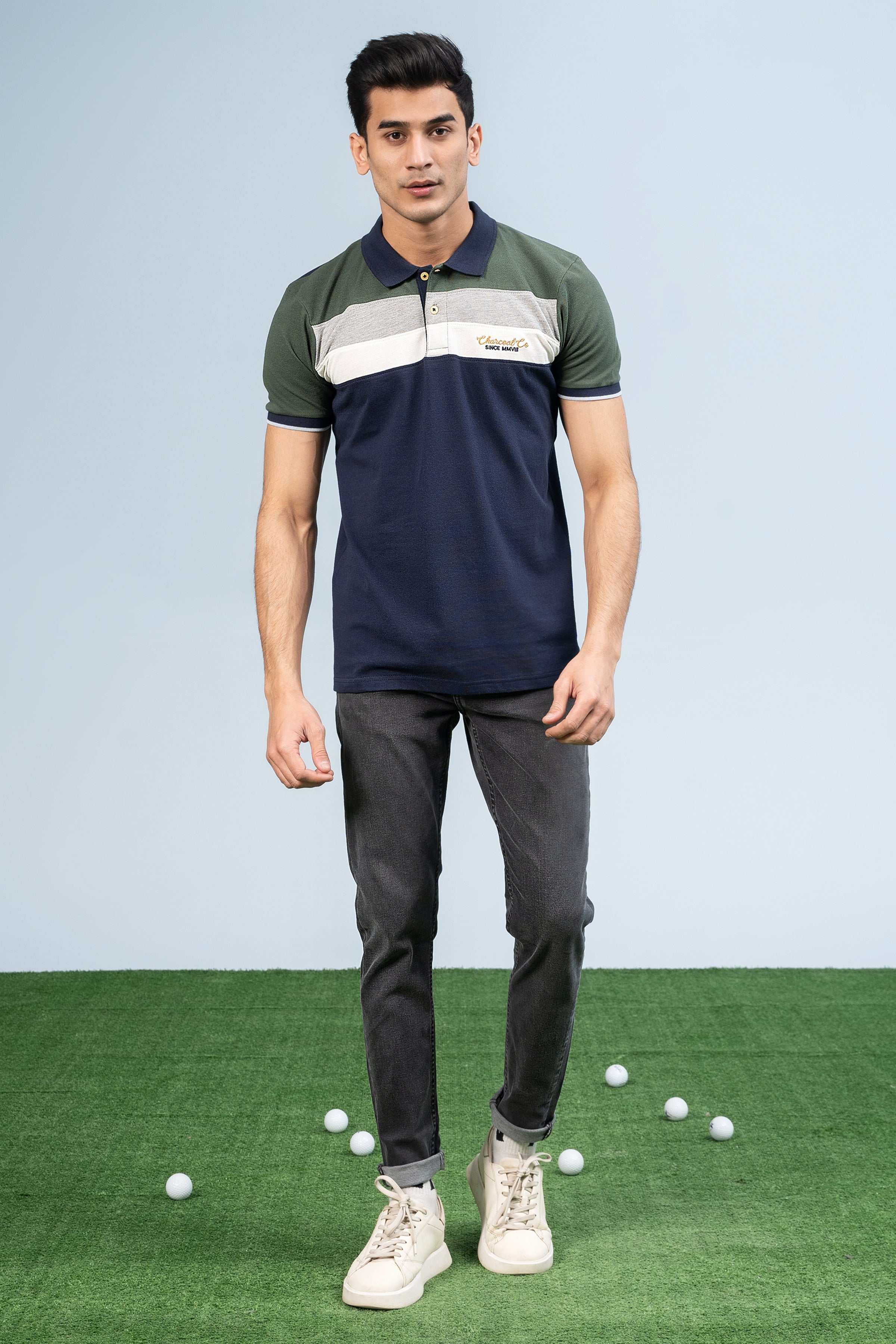 FASHION POLO NAVY GREEN at Charcoal Clothing