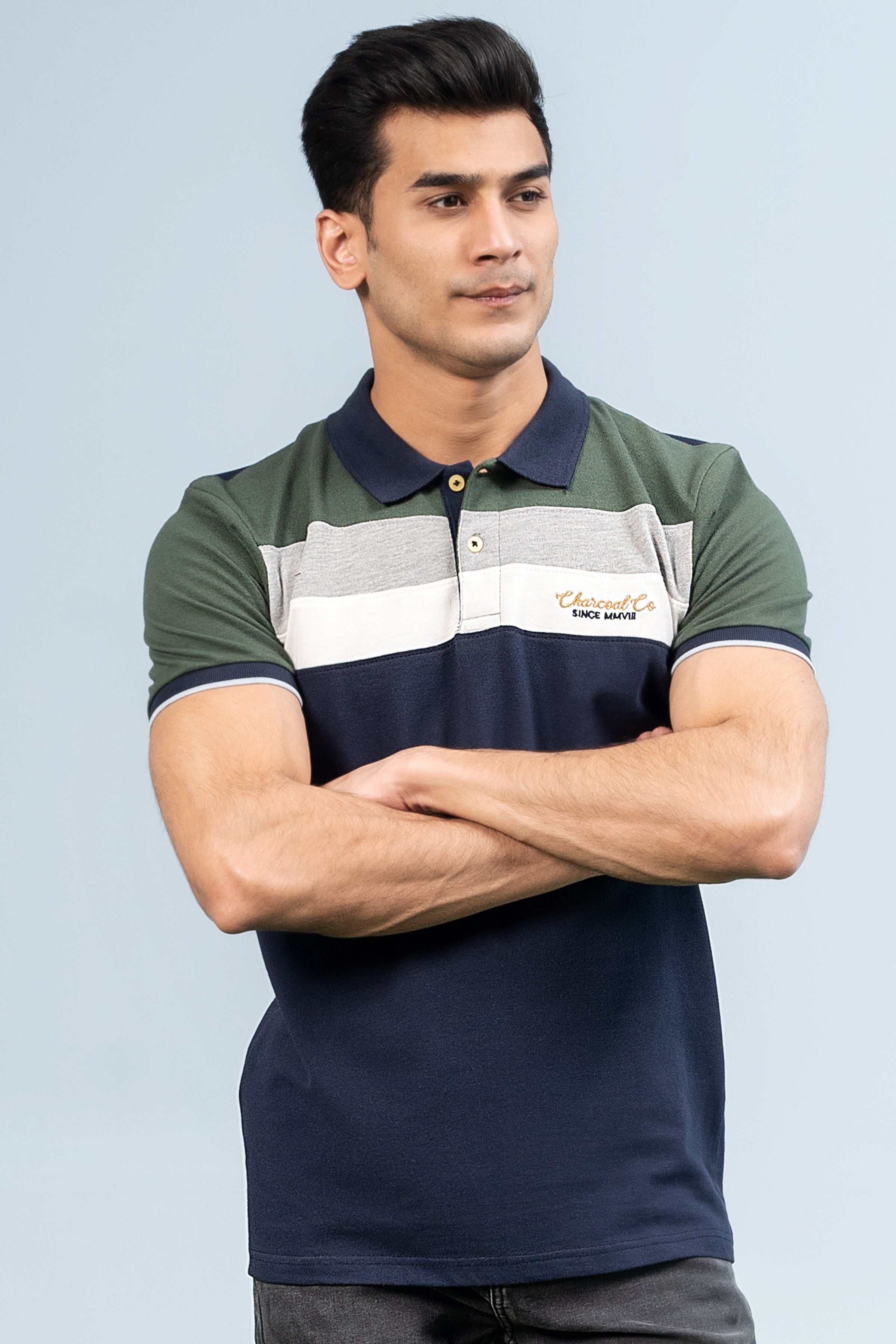 FASHION POLO NAVY GREEN at Charcoal Clothing