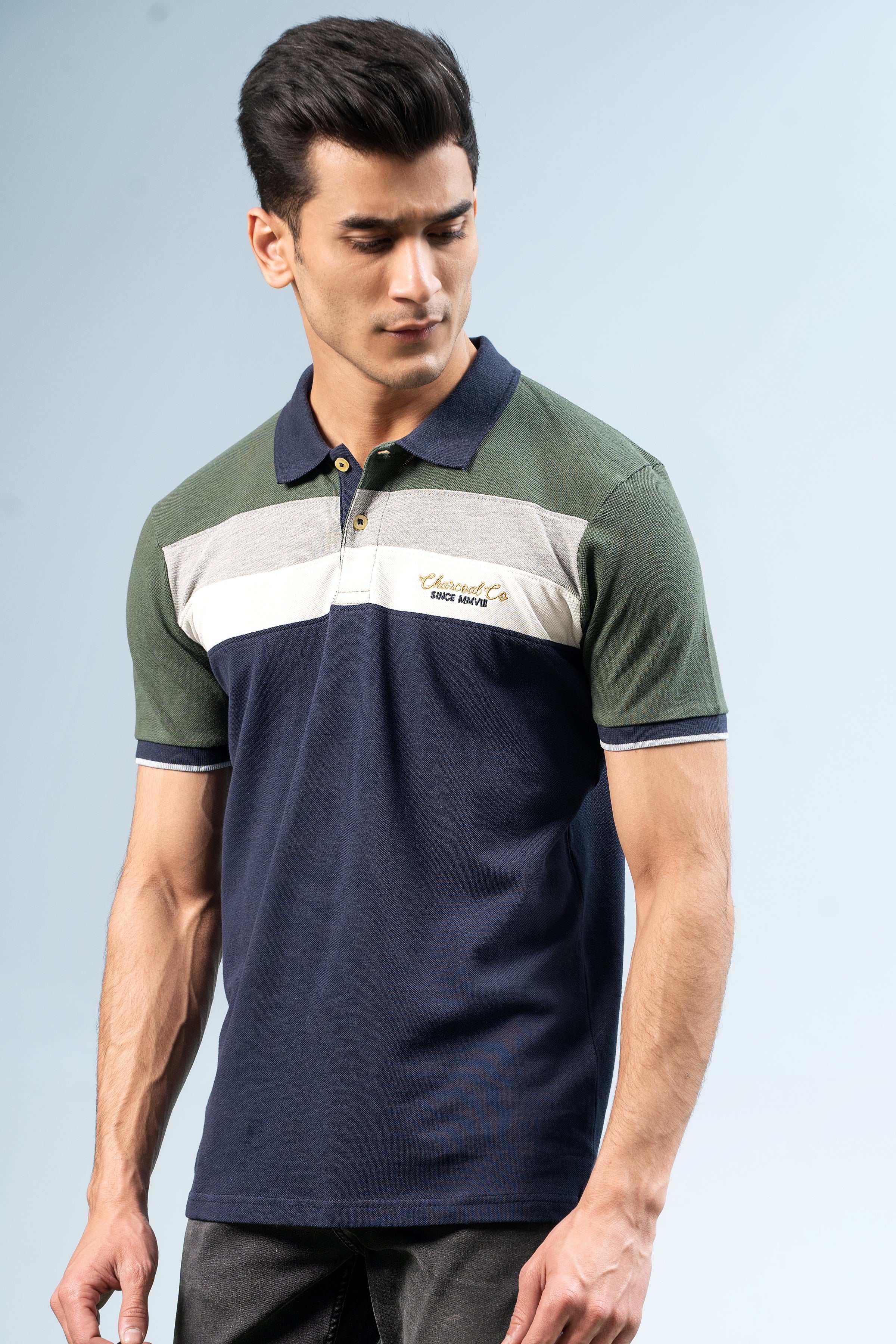 FASHION POLO NAVY GREEN at Charcoal Clothing