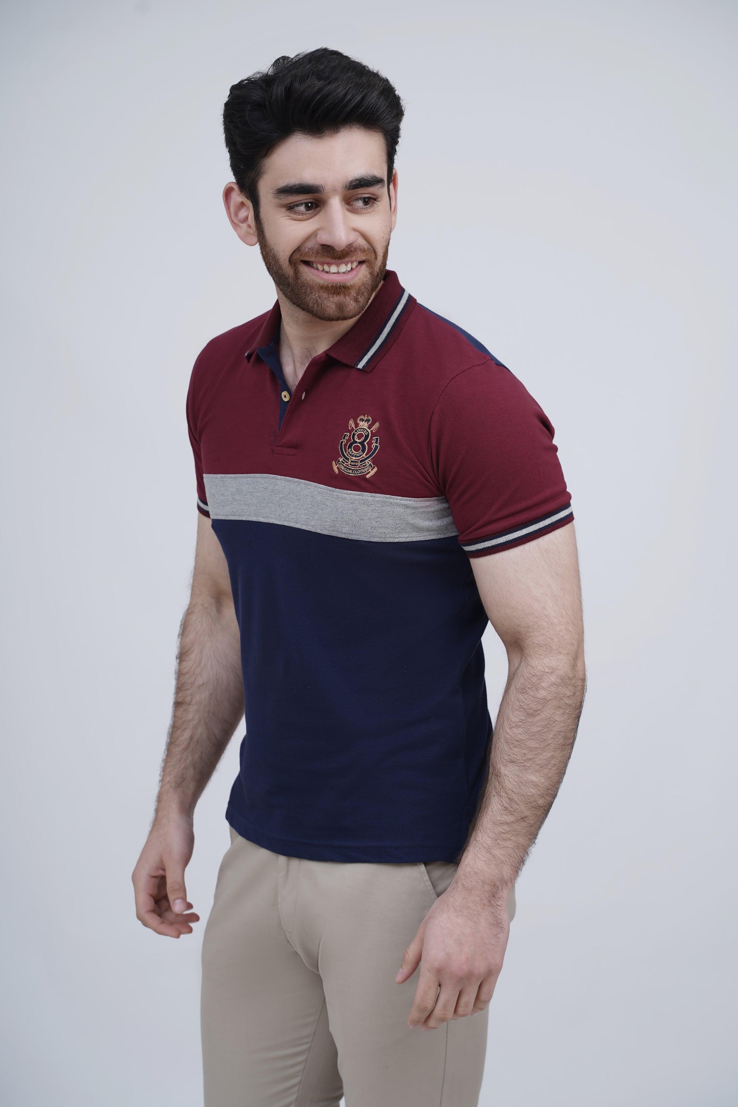 FASHION POLO NAVY MAROON at Charcoal Clothing