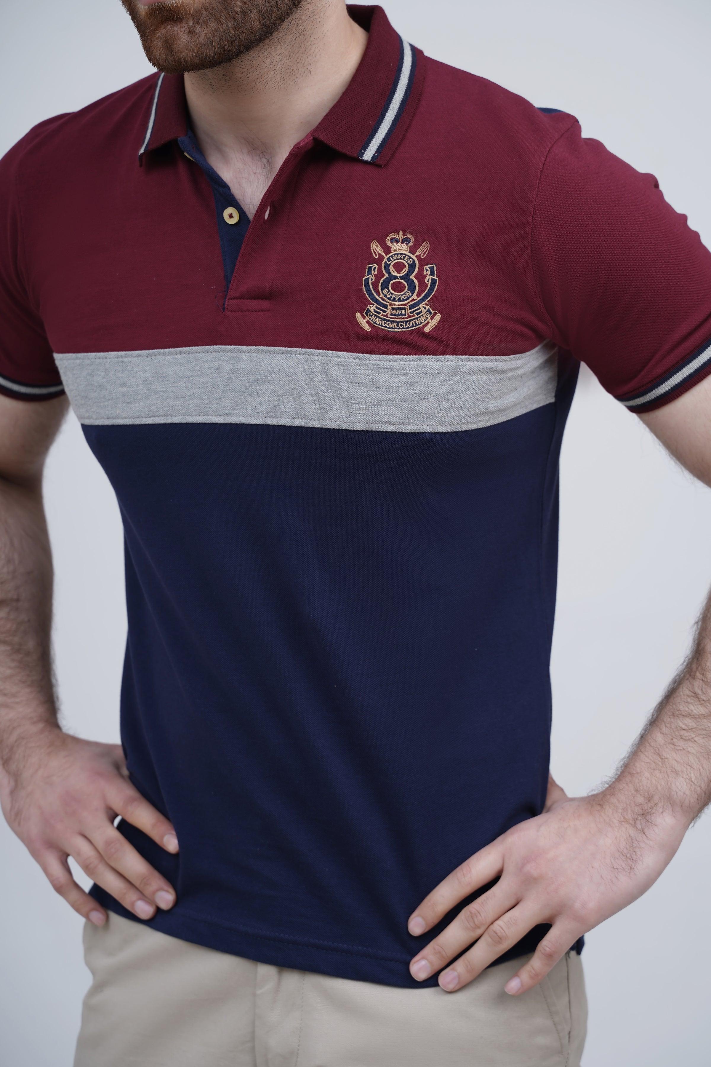 FASHION POLO NAVY MAROON at Charcoal Clothing