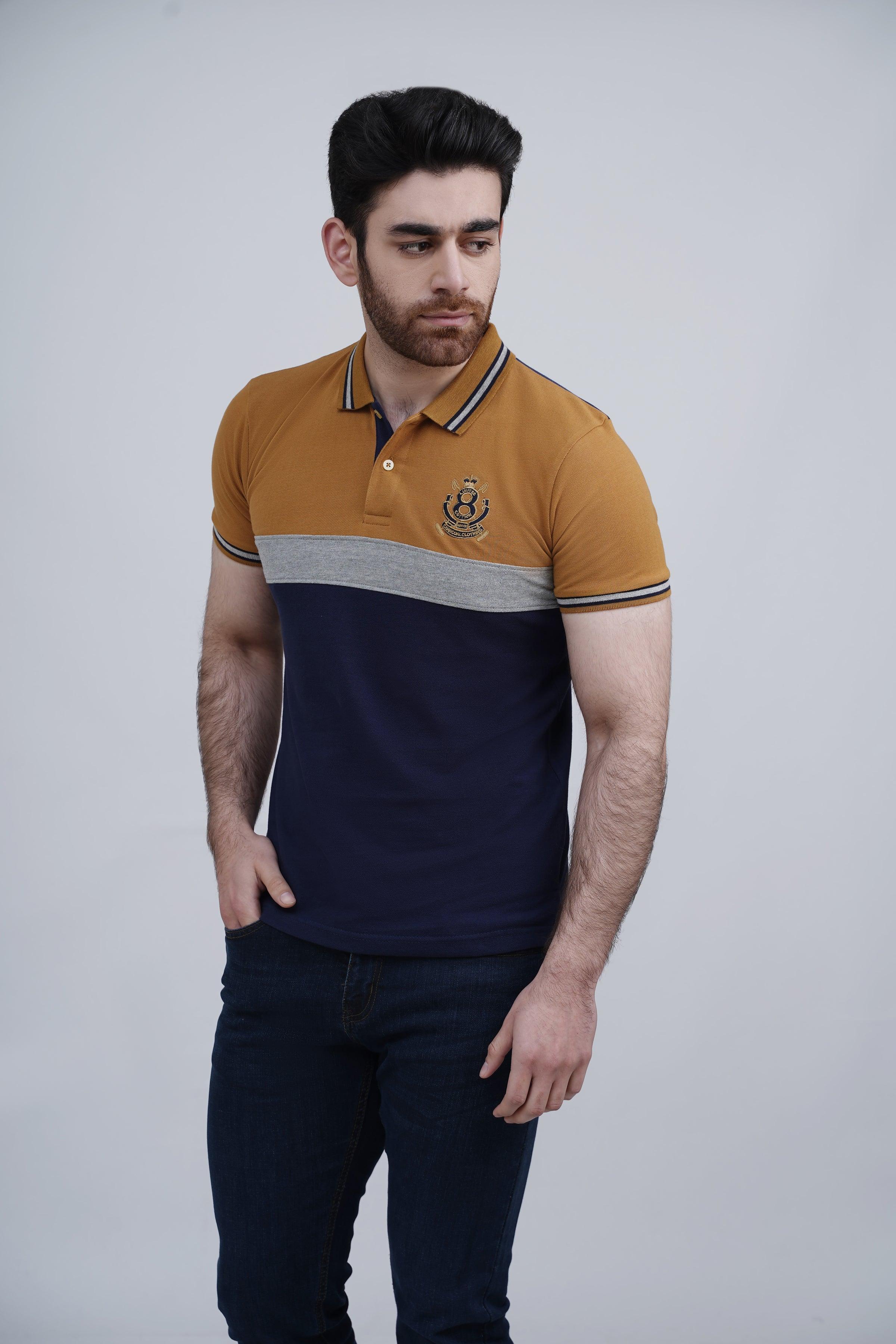 FASHION POLO NAVY MUSTARD at Charcoal Clothing
