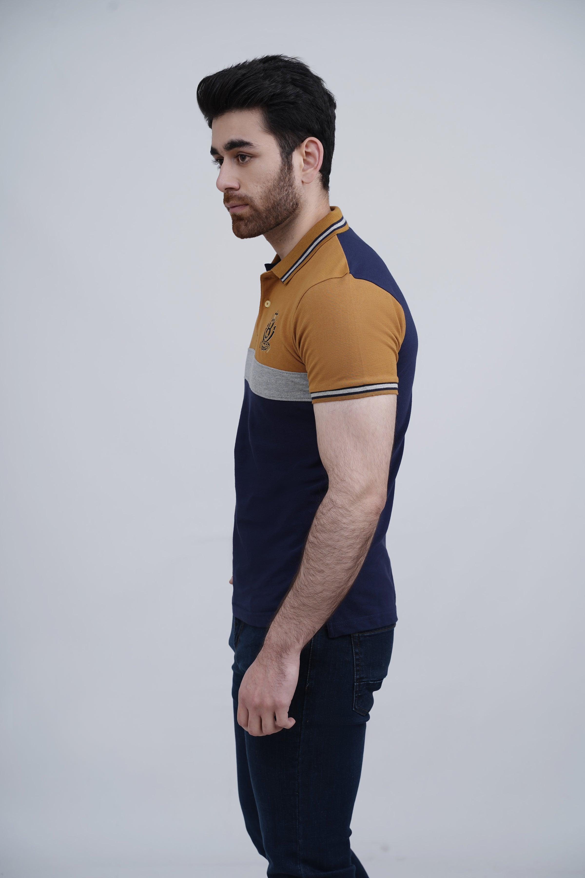 FASHION POLO NAVY MUSTARD at Charcoal Clothing