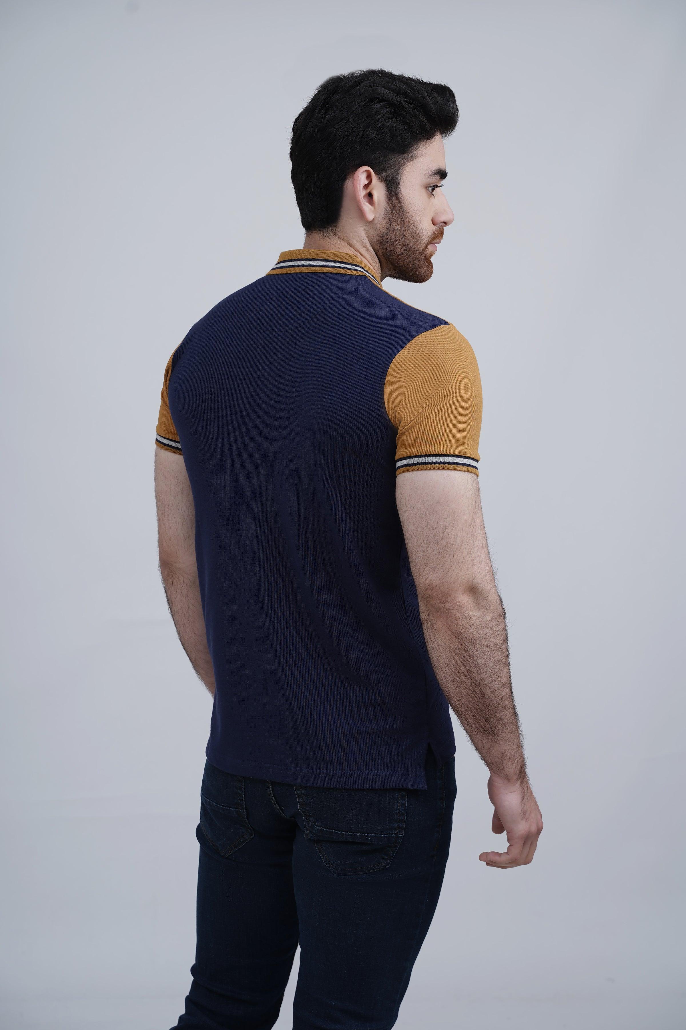 FASHION POLO NAVY MUSTARD at Charcoal Clothing