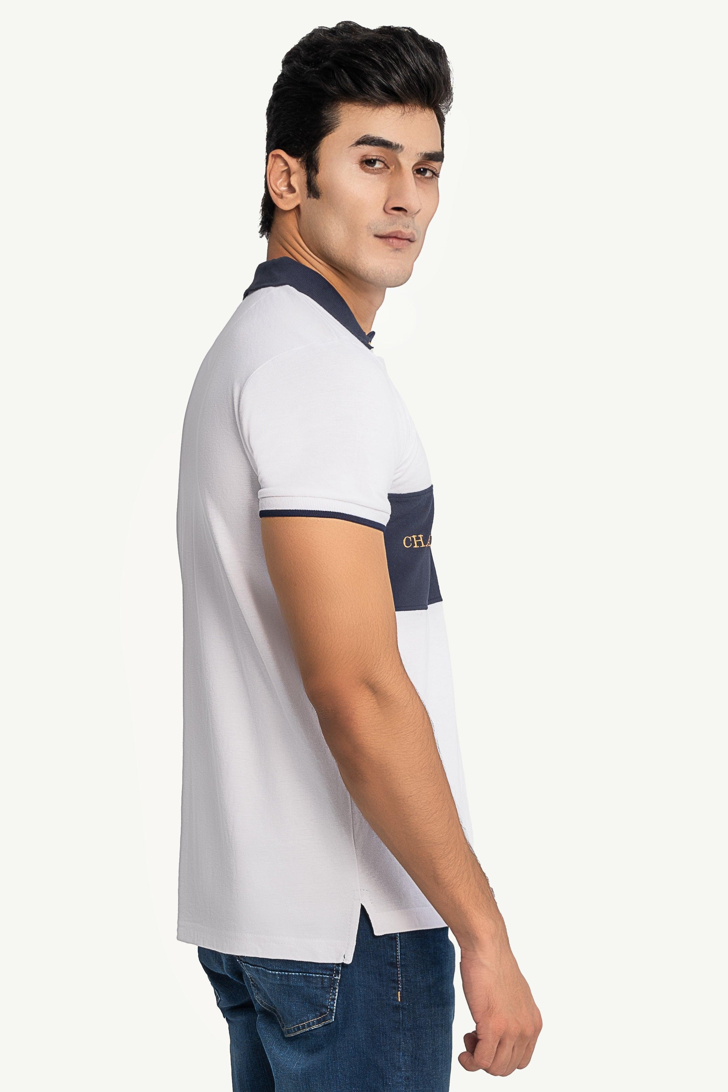 FASHION POLO WHITE NAVY at Charcoal Clothing