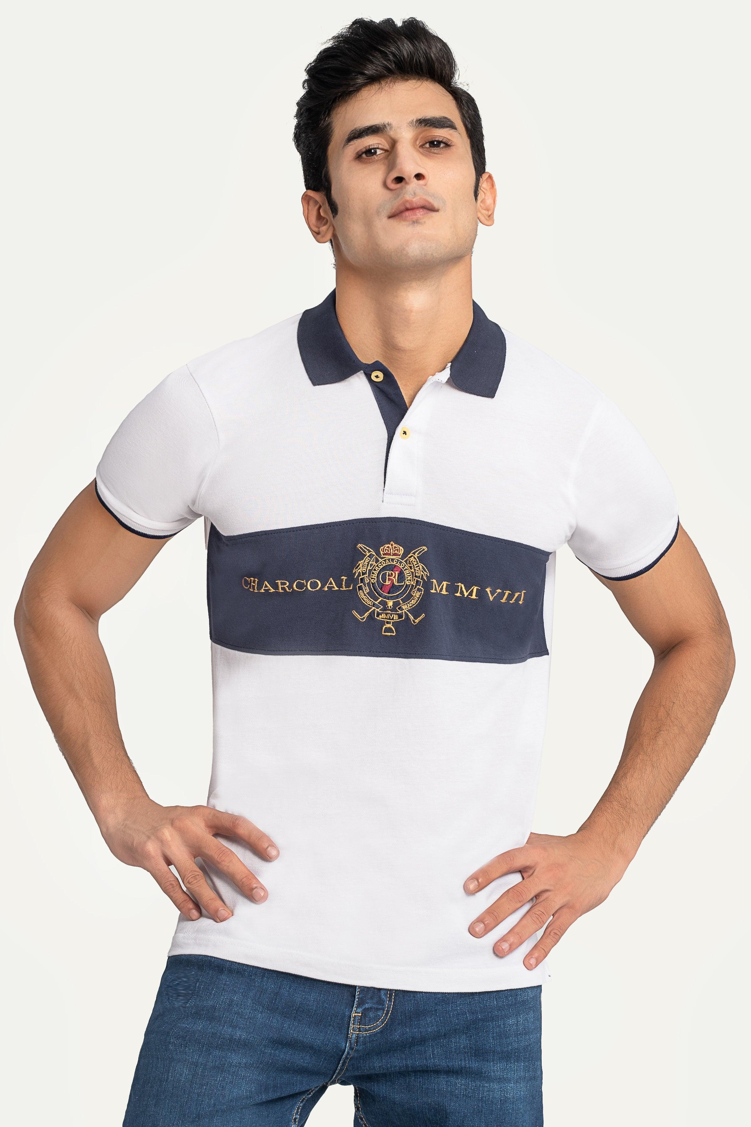 FASHION POLO WHITE NAVY at Charcoal Clothing