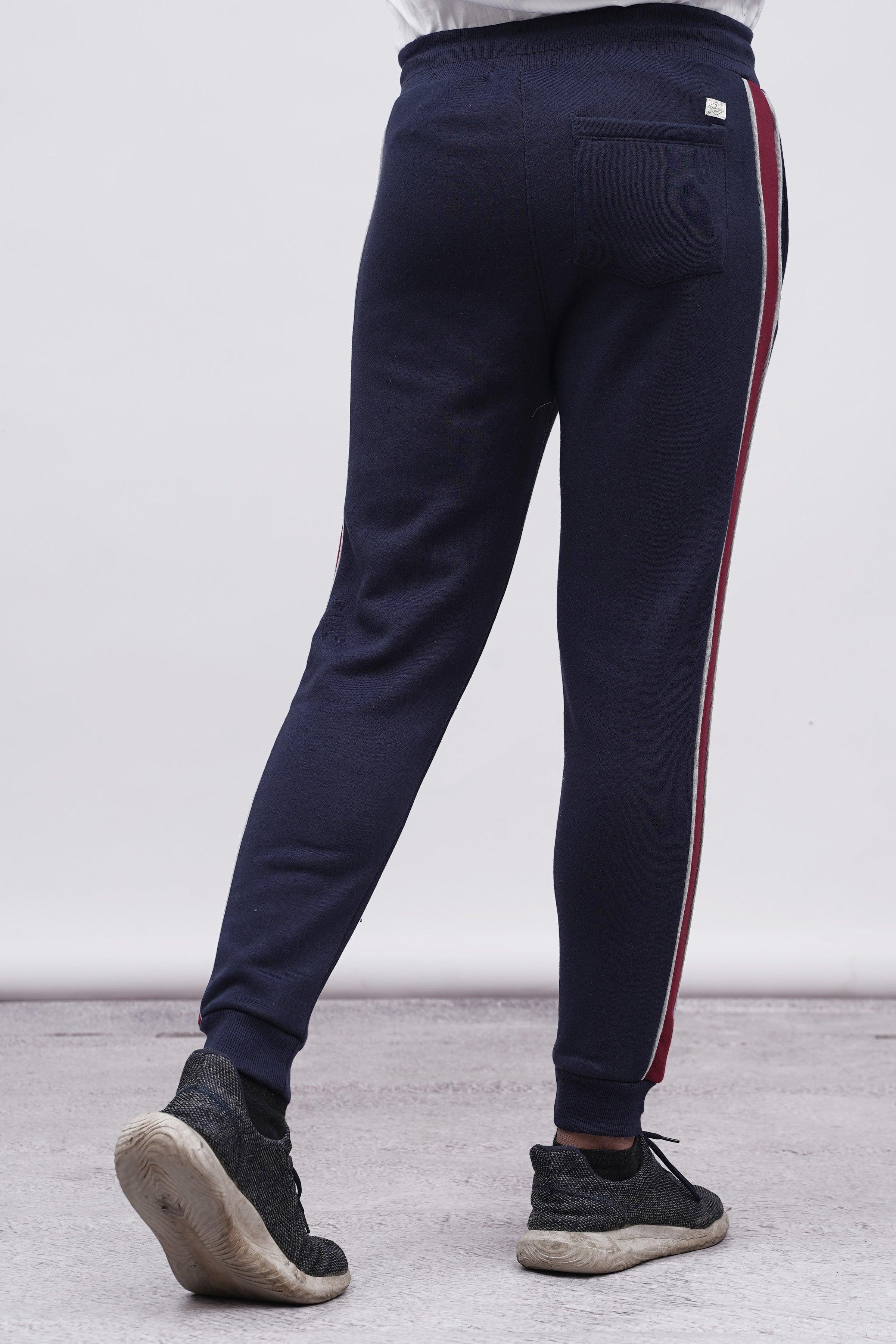 FLEECE CONTRAST PANNEL TROUSER NAVY at Charcoal Clothing