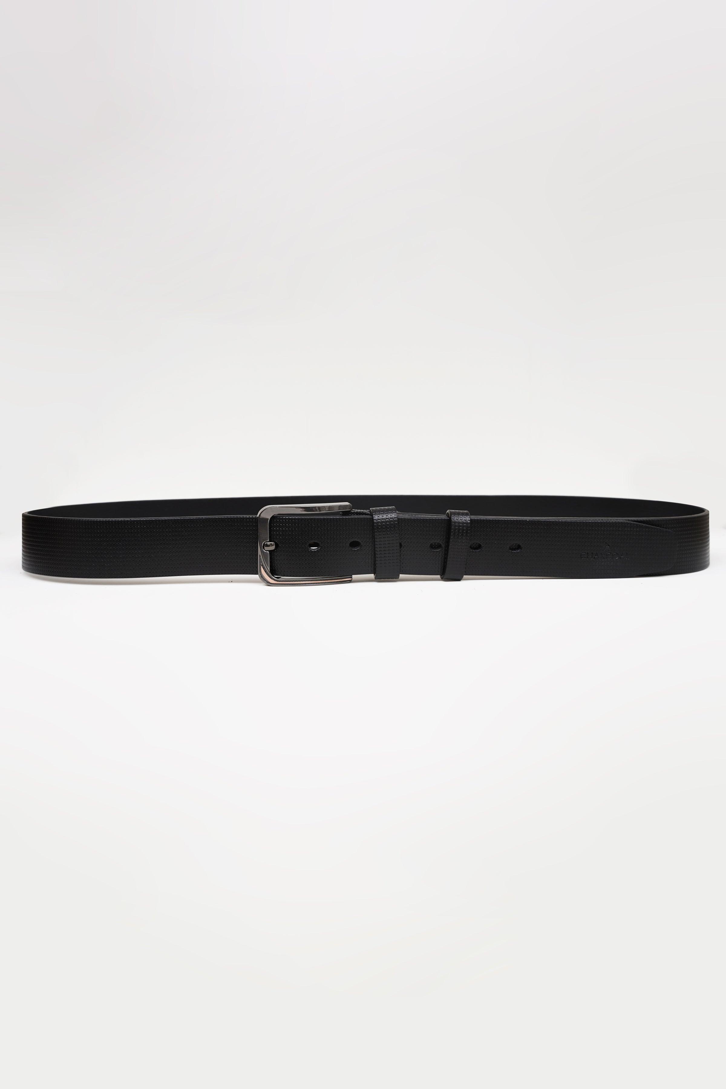 Black slim formal belt with metal buckle and adjustable strap holes