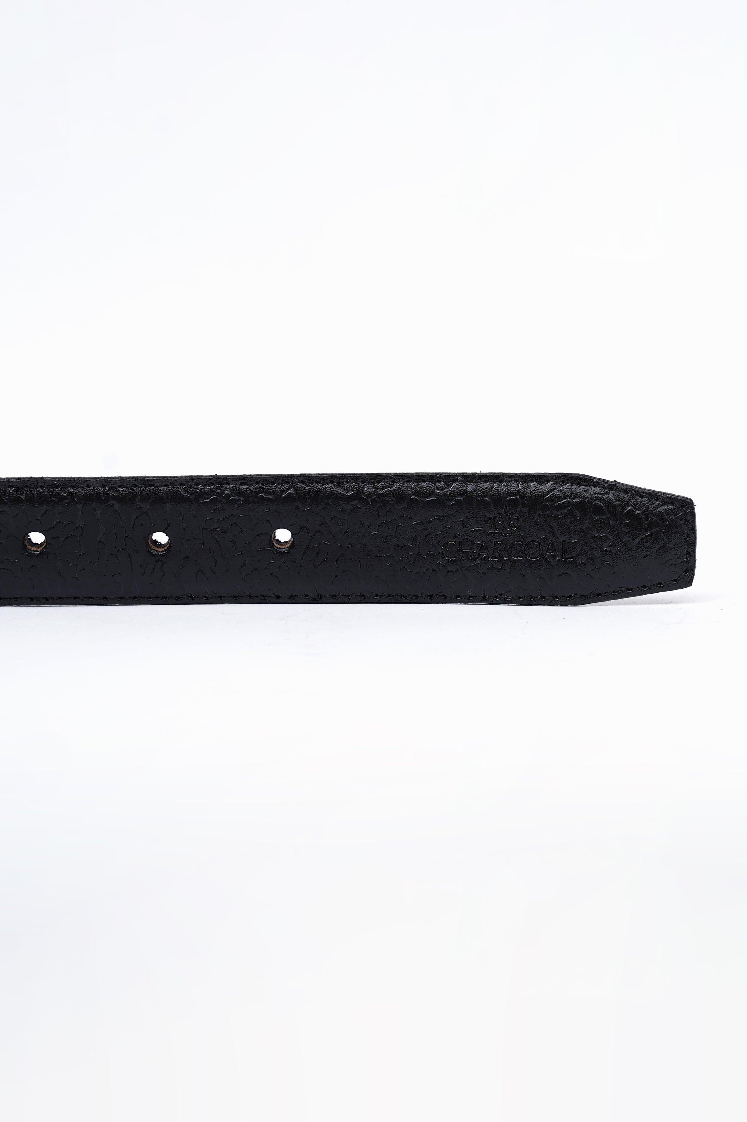 Black leather belt strap with three metal adjustment holes