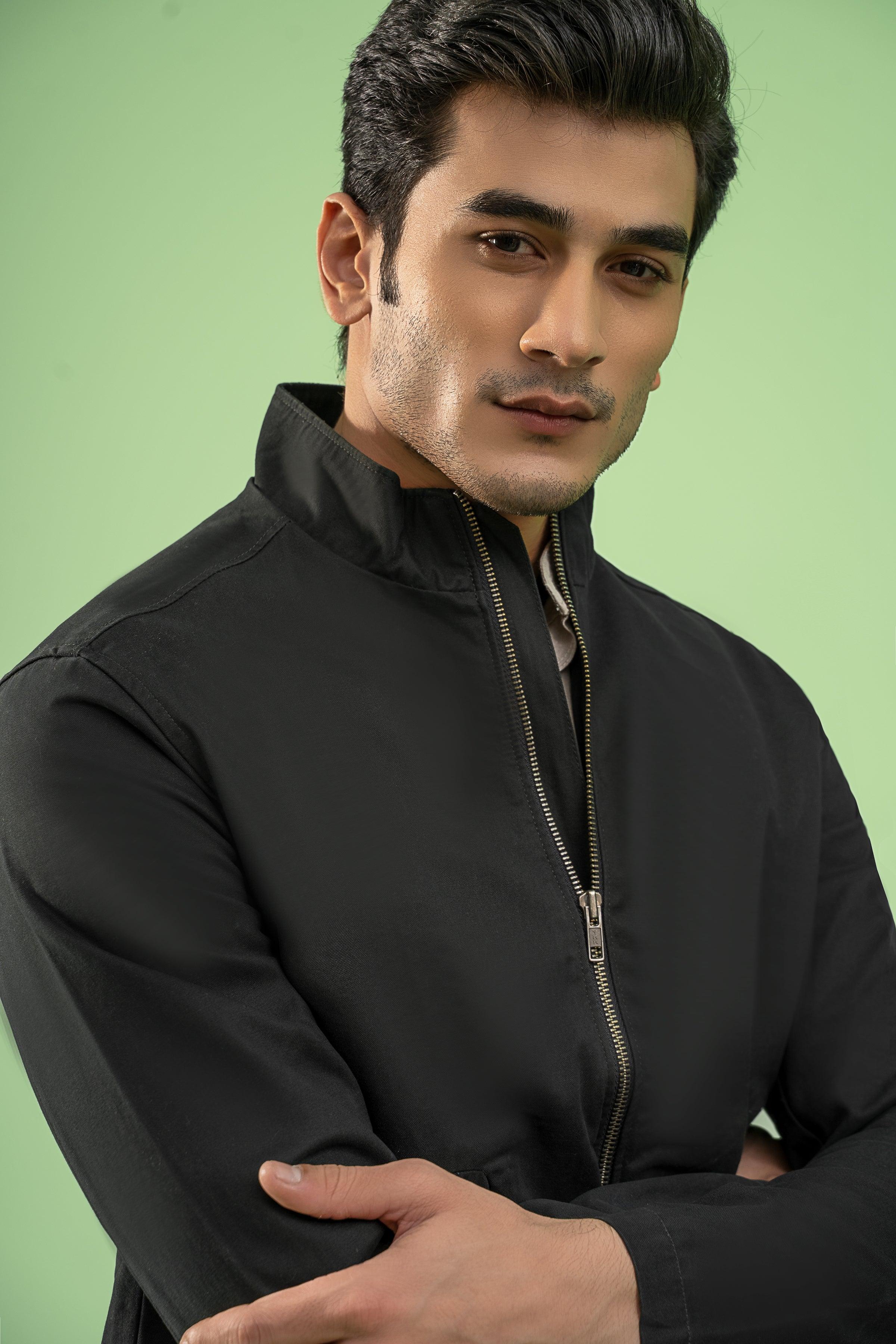 FULL SLEEVE BOTTOM ELASTICATED COTTON JACKET BLACK at Charcoal Clothing