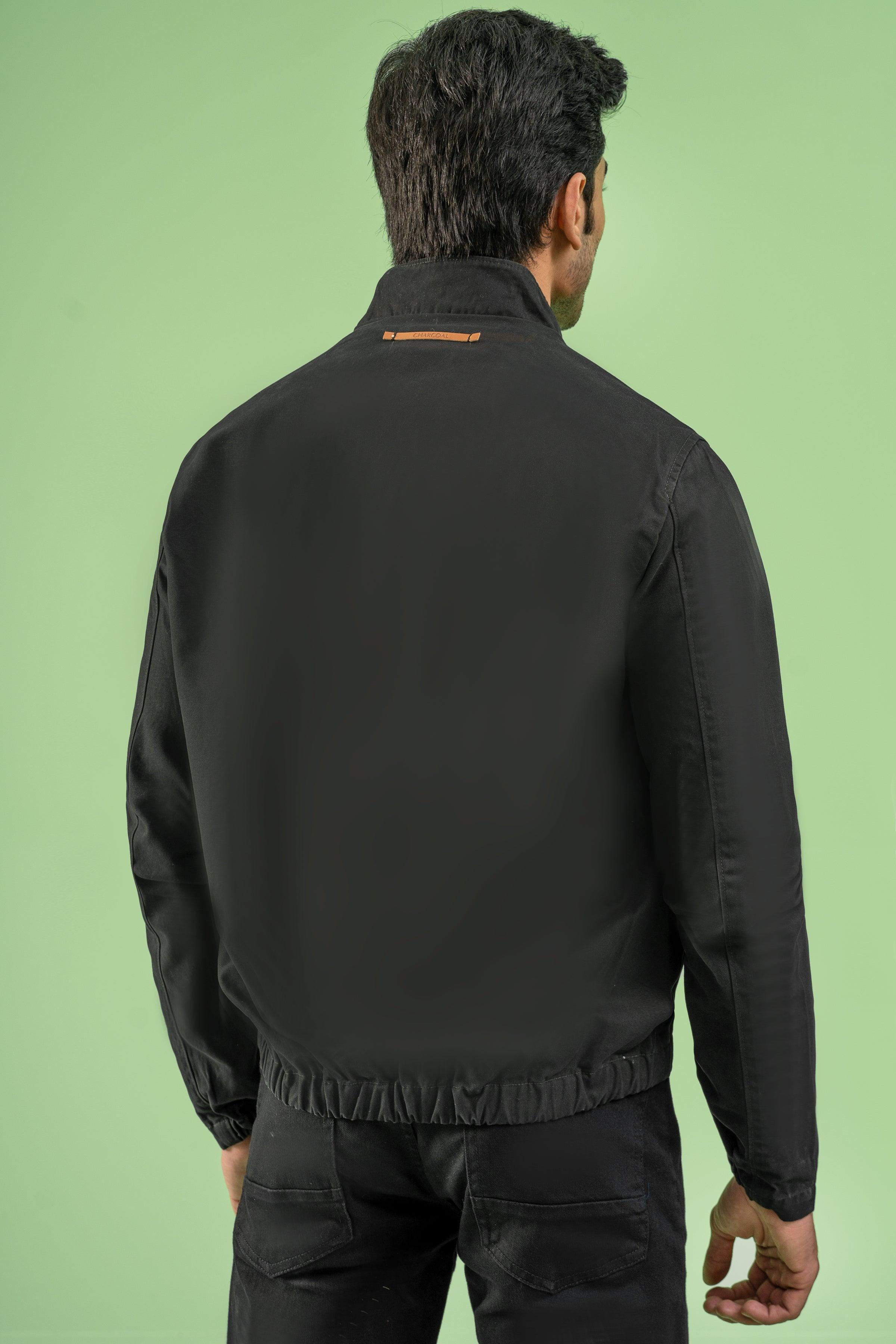 FULL SLEEVE BOTTOM ELASTICATED COTTON JACKET BLACK at Charcoal Clothing