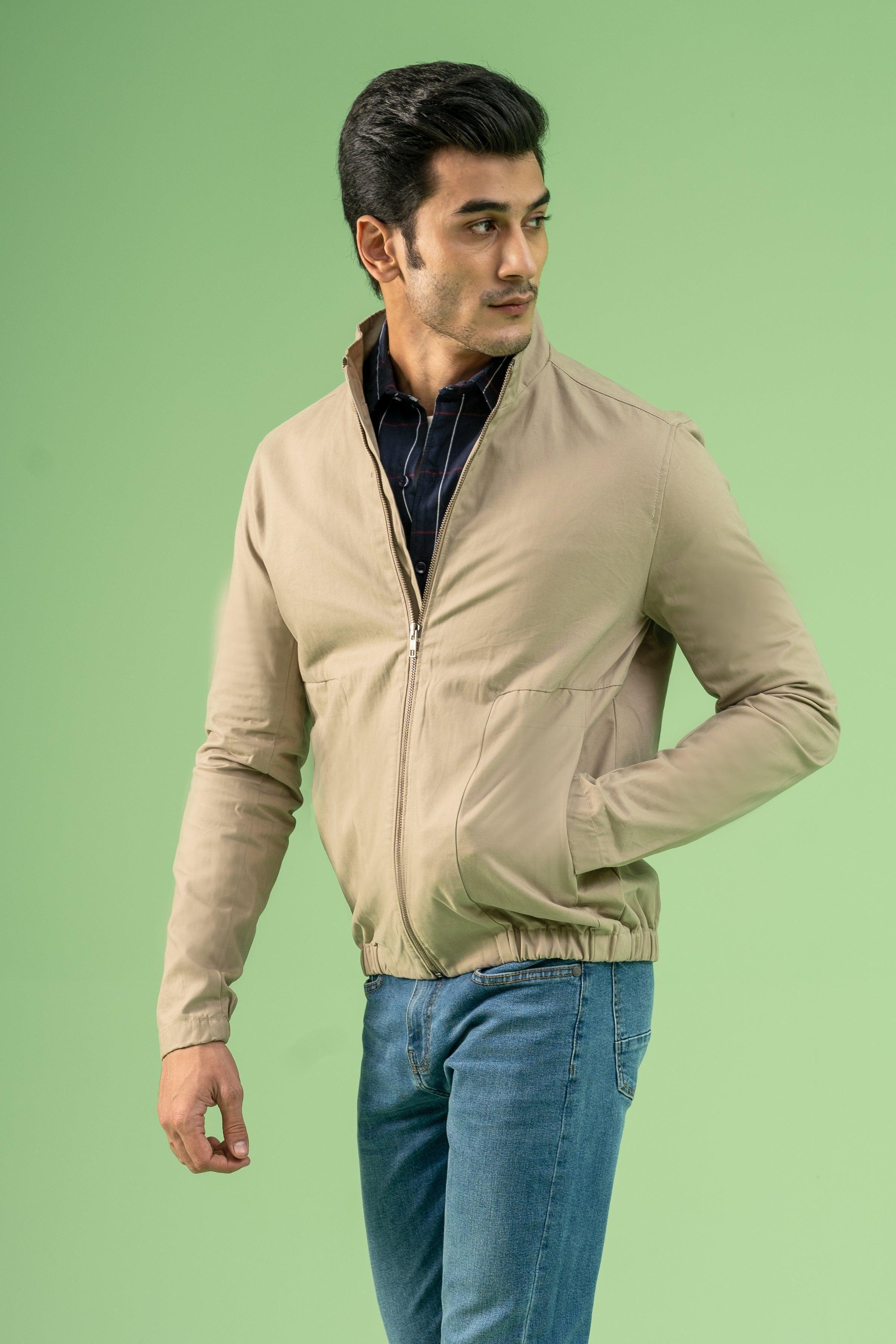 FULL SLEEVE BOTTOM ELASTICATED COTTON JACKET LIGHT KHAKI at Charcoal Clothing