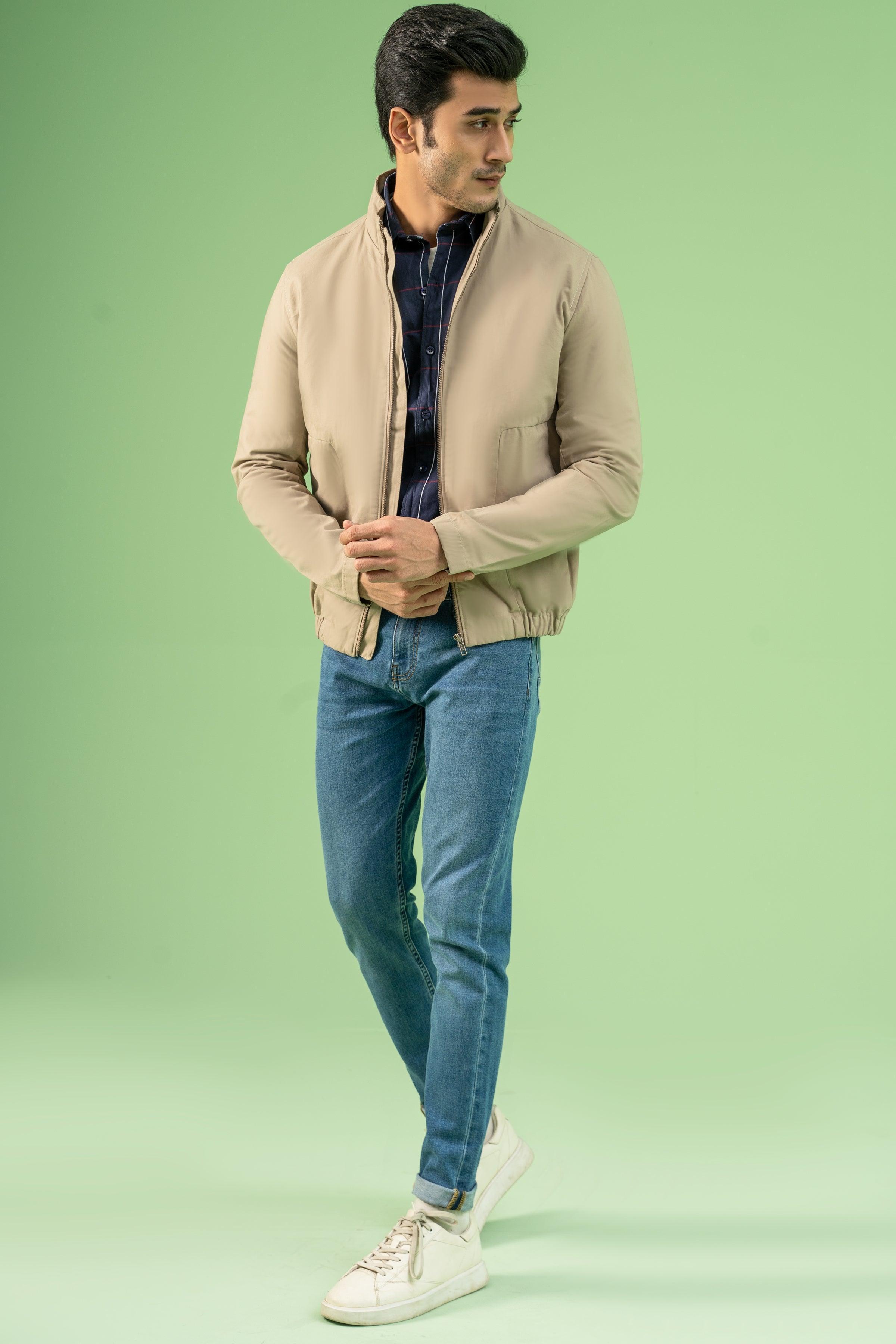 FULL SLEEVE BOTTOM ELASTICATED COTTON JACKET LIGHT KHAKI at Charcoal Clothing