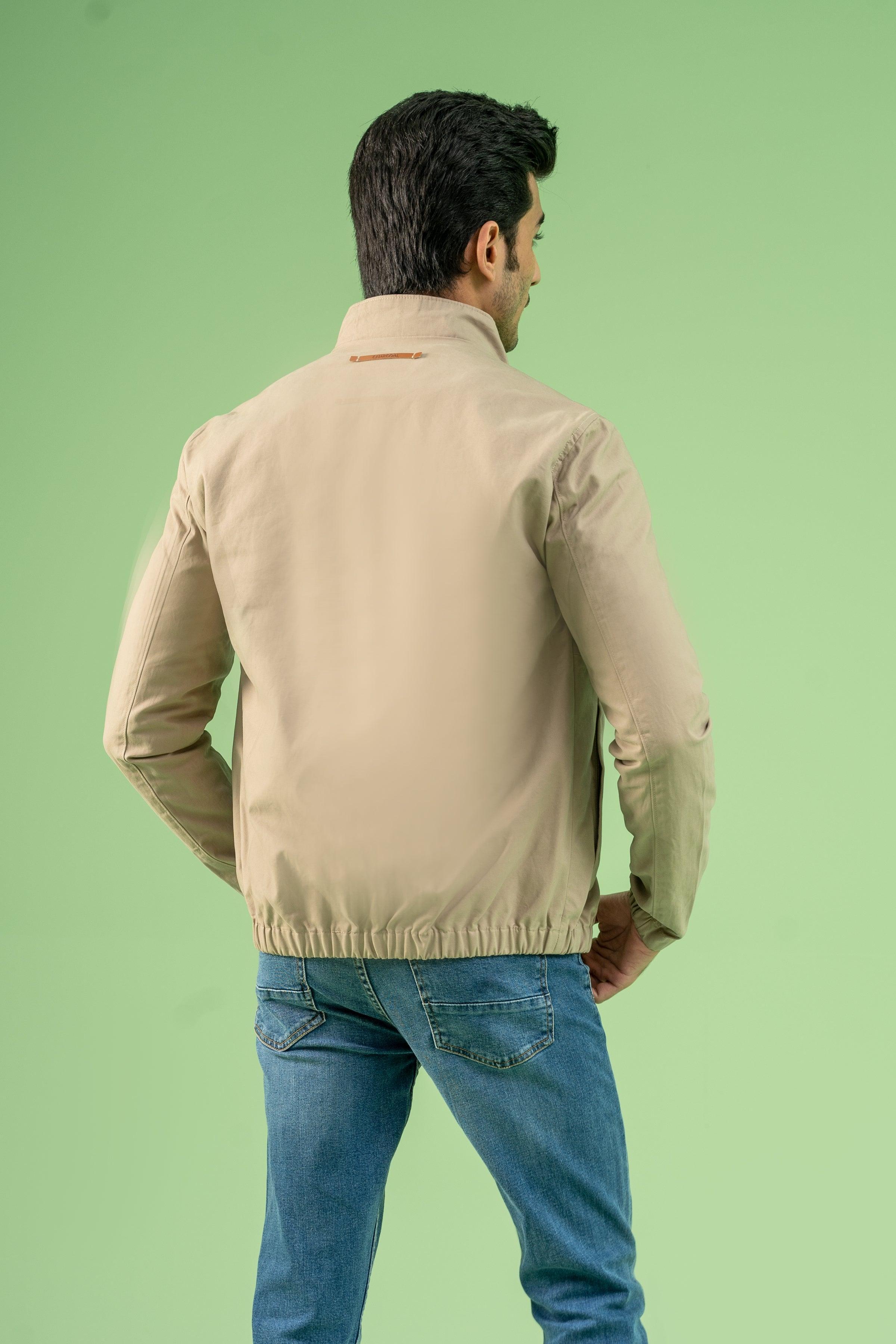 FULL SLEEVE BOTTOM ELASTICATED COTTON JACKET LIGHT KHAKI at Charcoal Clothing