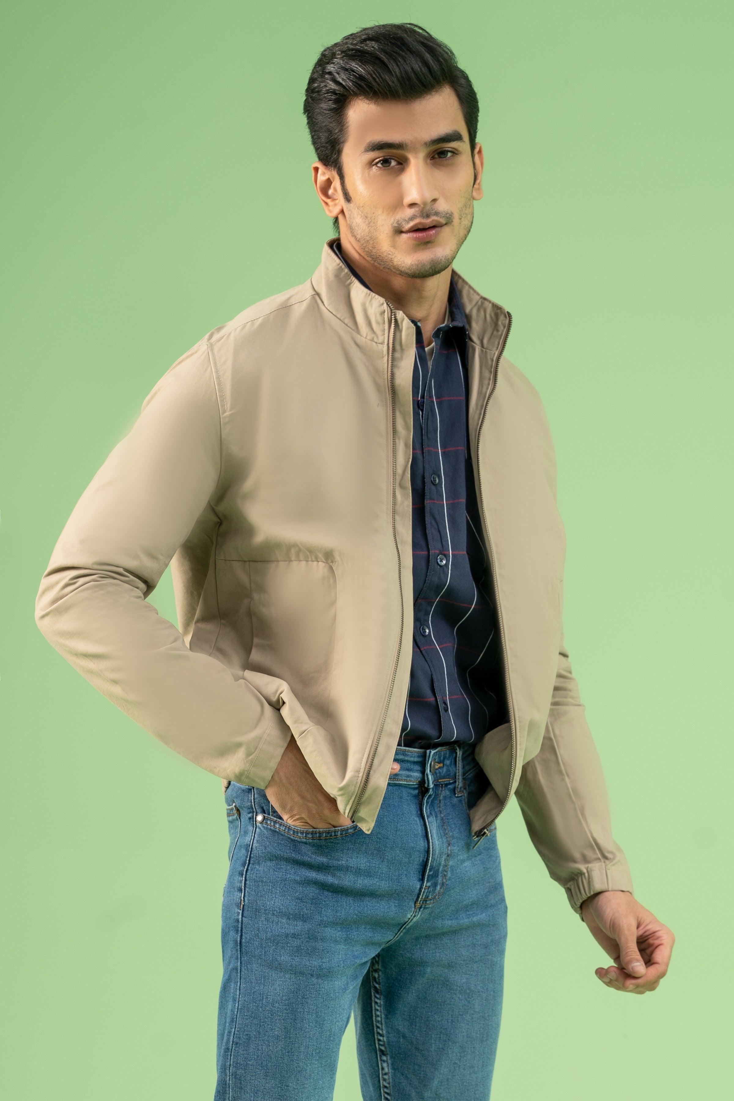 FULL SLEEVE BOTTOM ELASTICATED COTTON JACKET LIGHT KHAKI at Charcoal Clothing