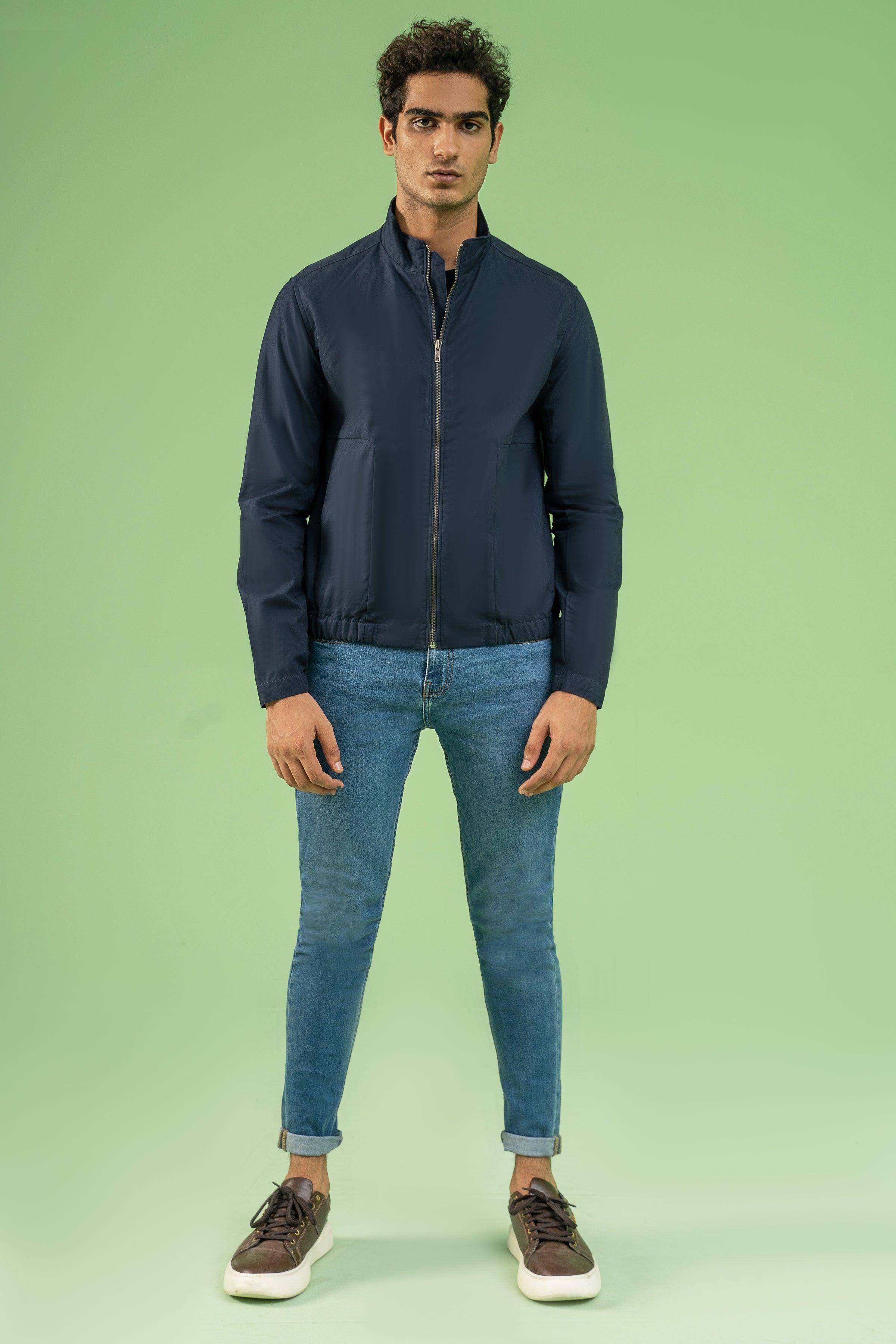 FULL SLEEVE BOTTOM ELASTICATED COTTON JACKET NAVY at Charcoal Clothing