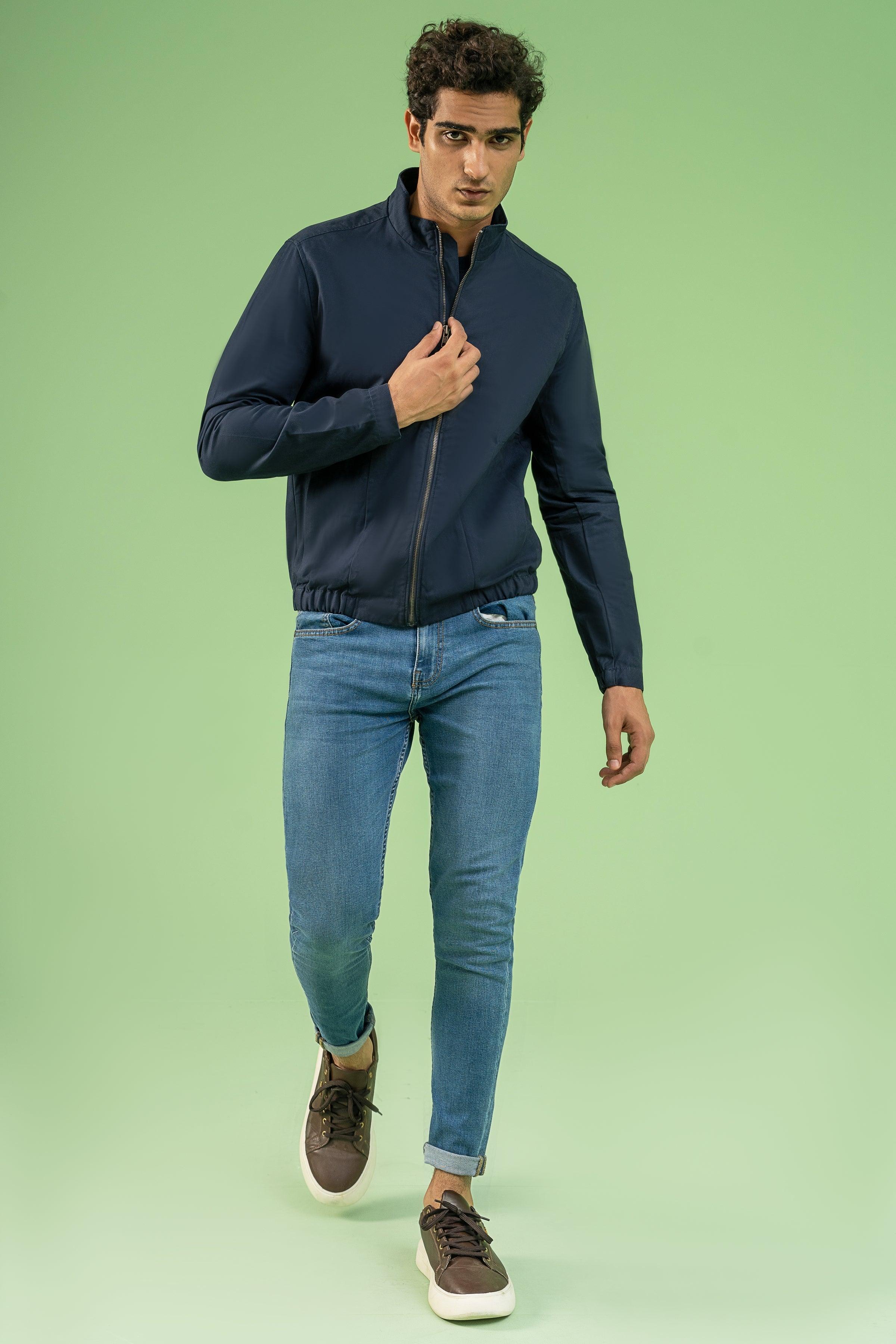 FULL SLEEVE BOTTOM ELASTICATED COTTON JACKET NAVY at Charcoal Clothing