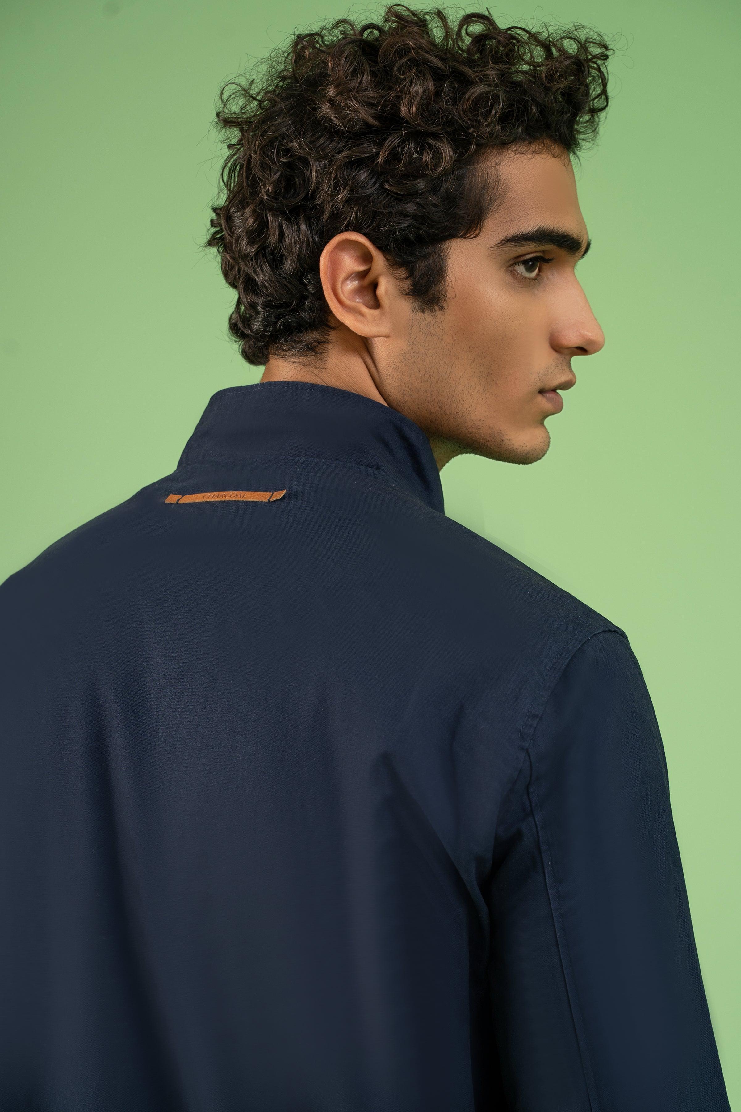 FULL SLEEVE BOTTOM ELASTICATED COTTON JACKET NAVY at Charcoal Clothing