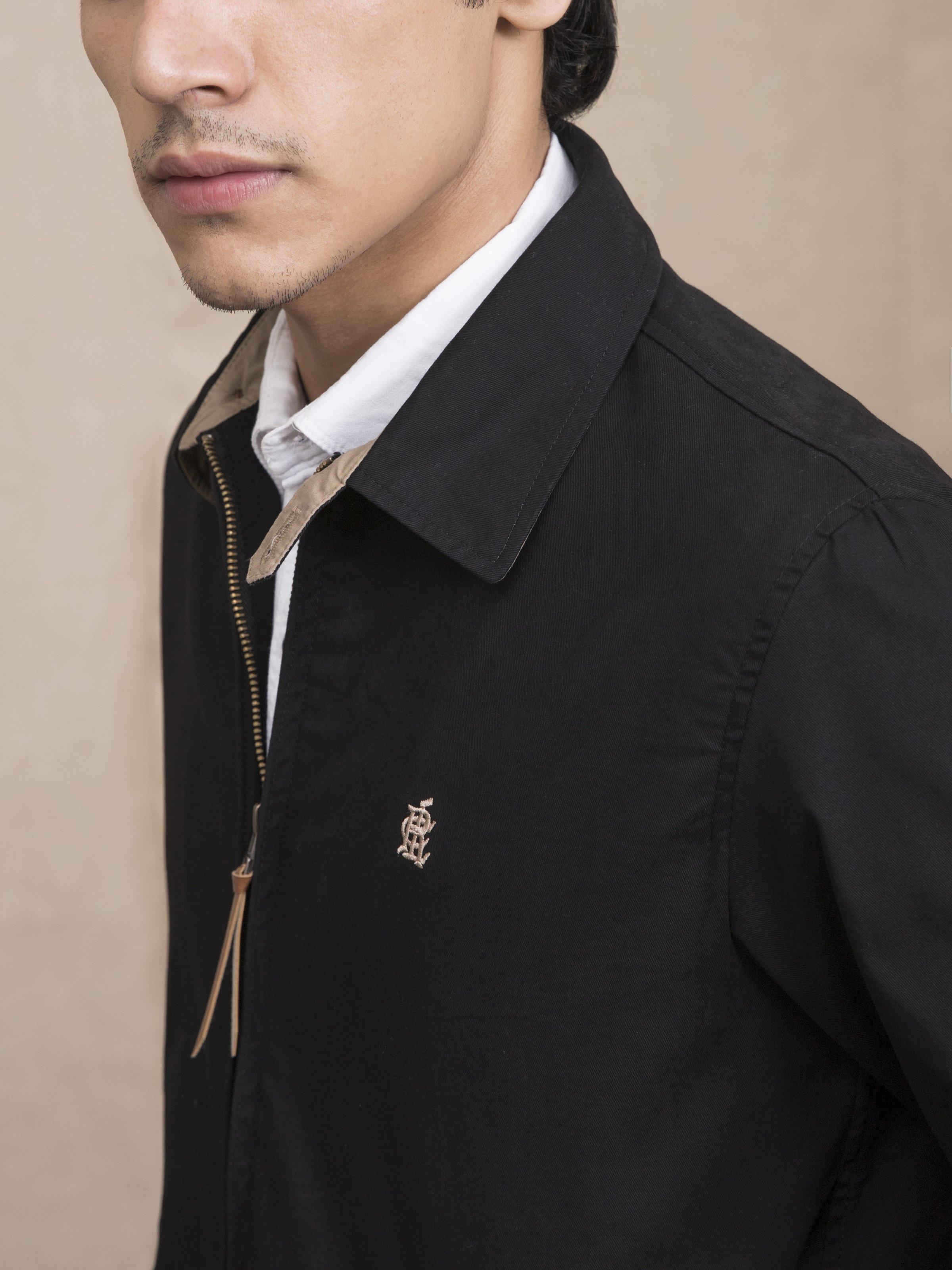 FULL SLEEVE COLLAR BLACK JACKET at Charcoal Clothing