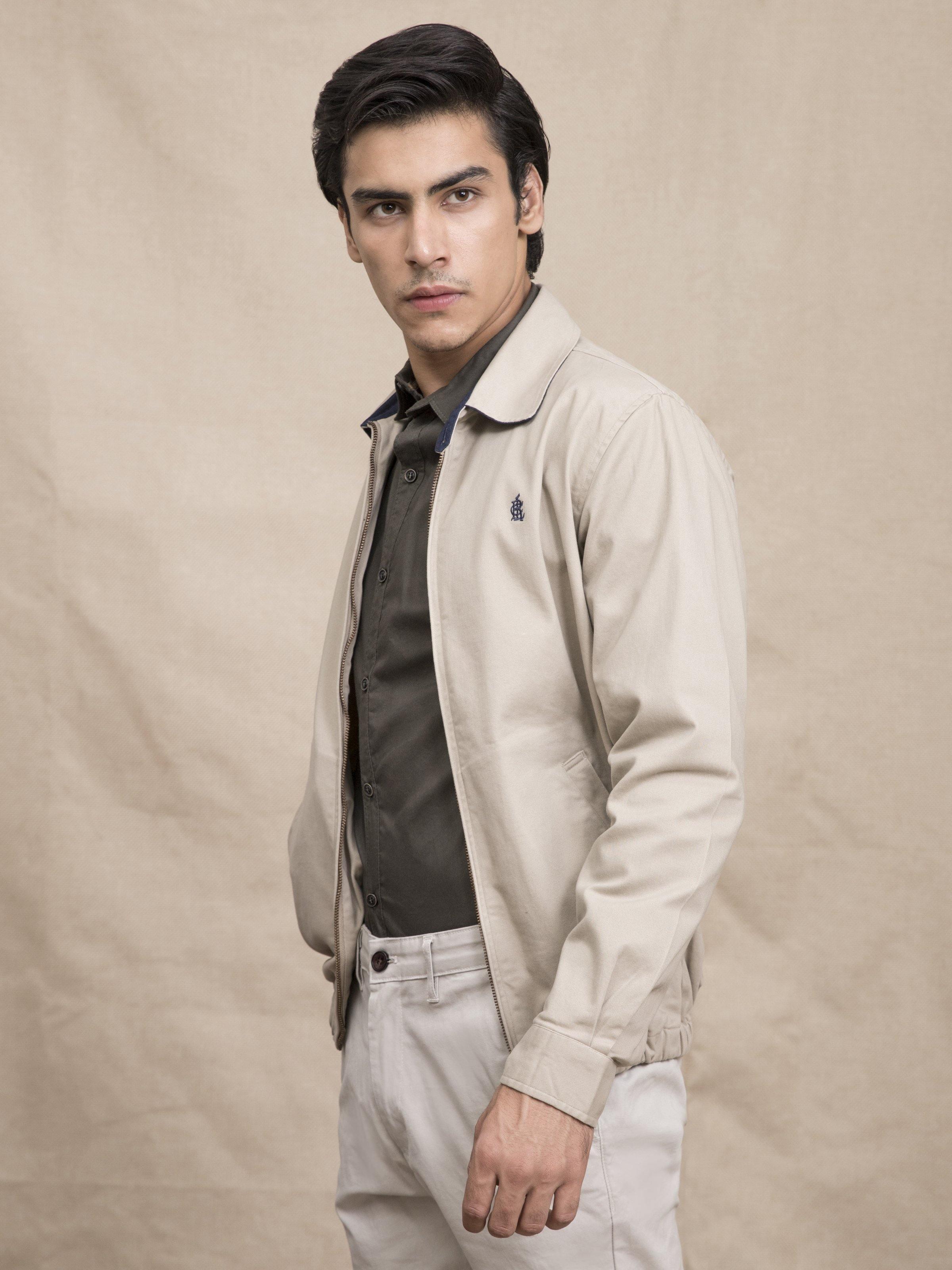 FULL SLEEVE COLLAR LIGHT KHAKI JACKET at Charcoal Clothing