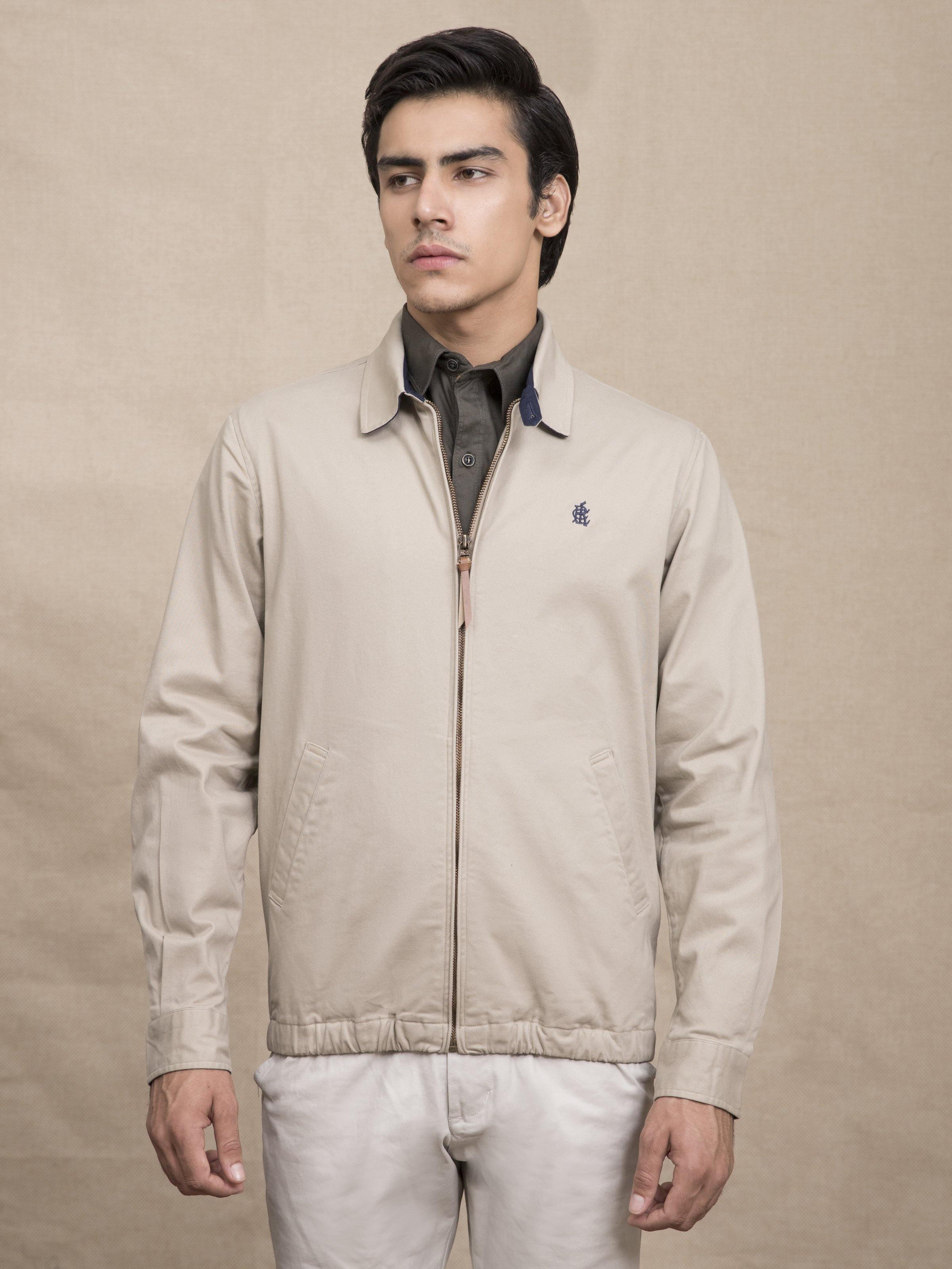 FULL SLEEVE COLLAR LIGHT KHAKI JACKET at Charcoal Clothing