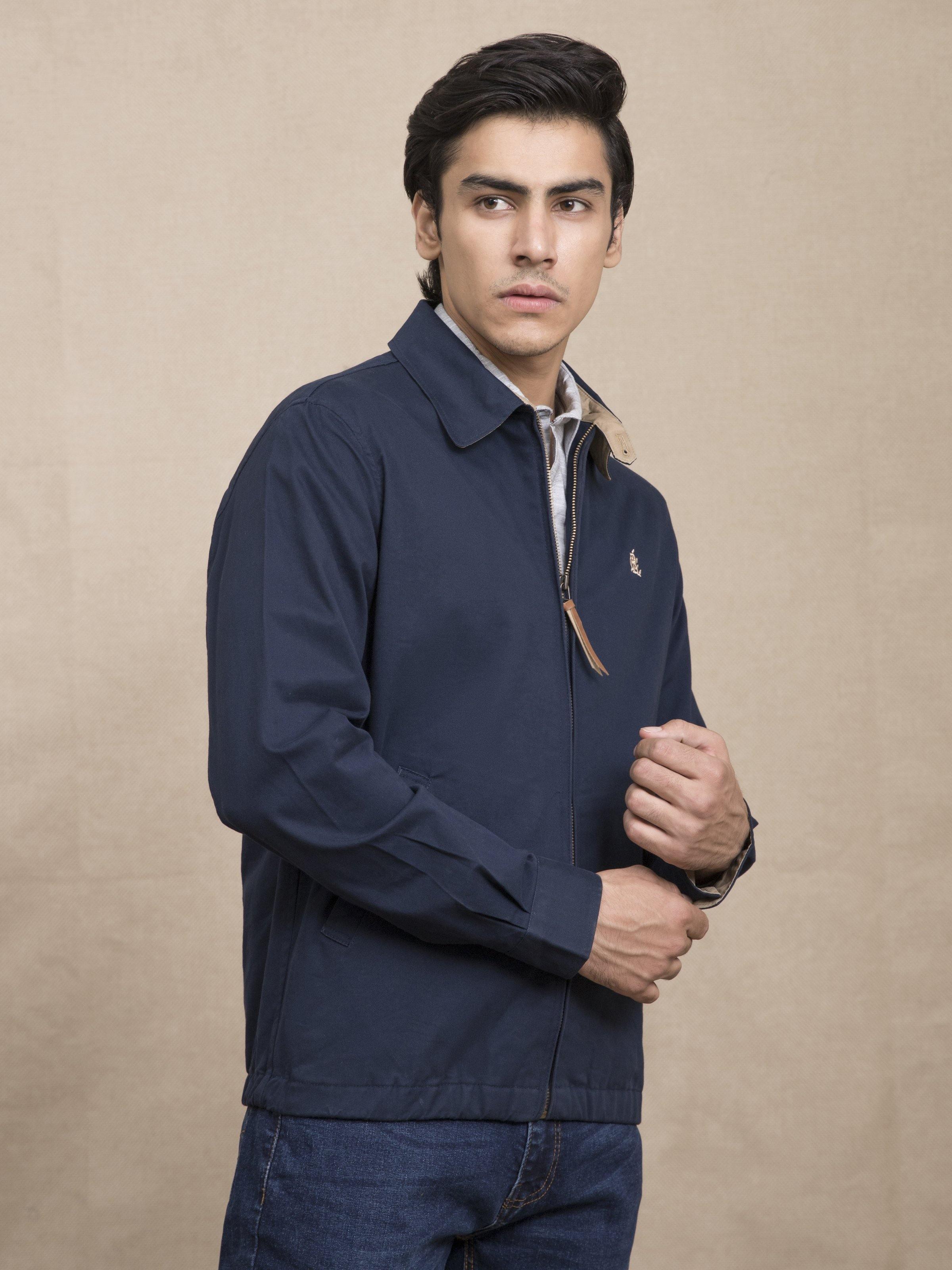 FULL SLEEVE COLLAR NAVY JACKET at Charcoal Clothing