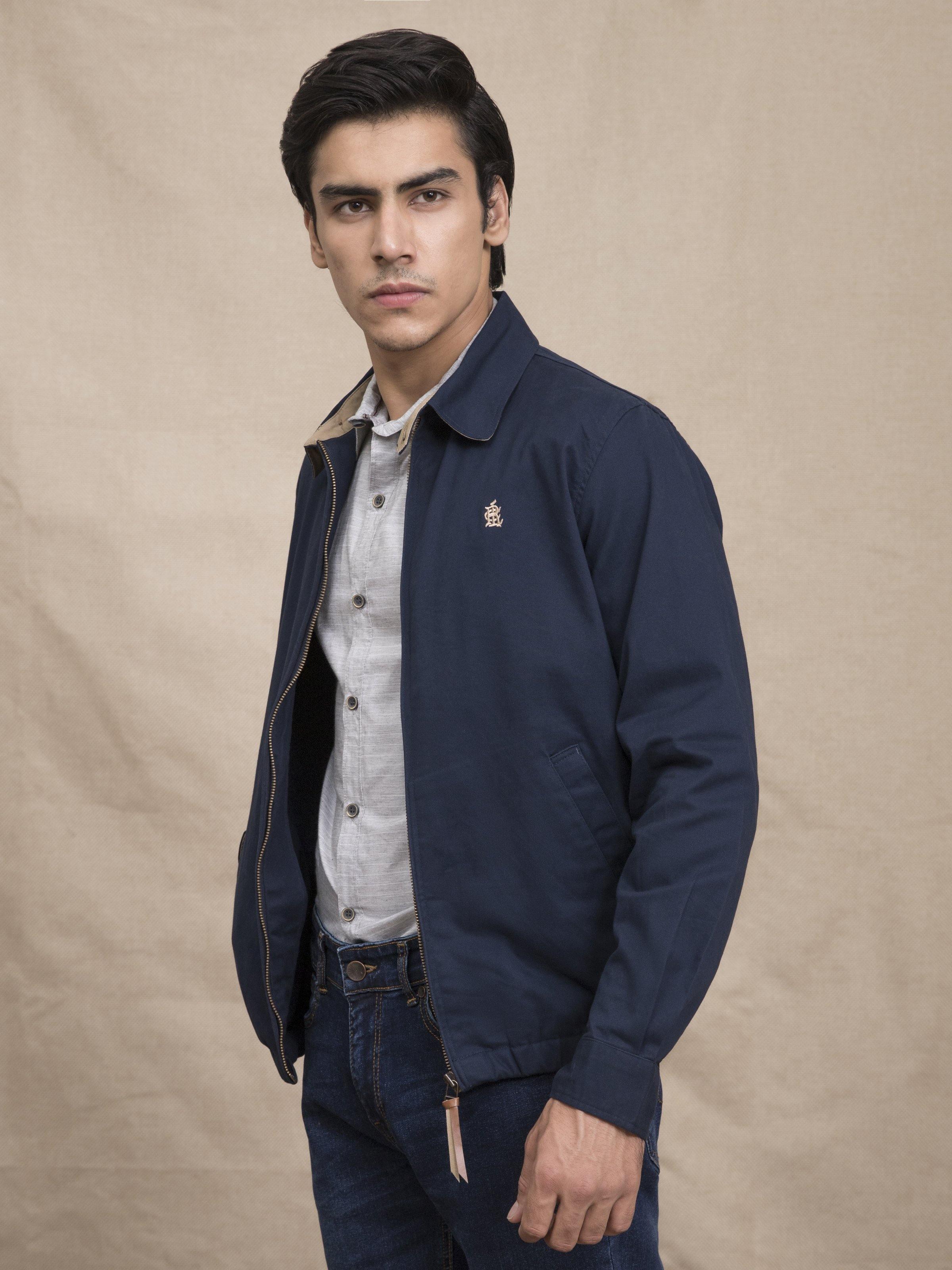 FULL SLEEVE COLLAR NAVY JACKET at Charcoal Clothing