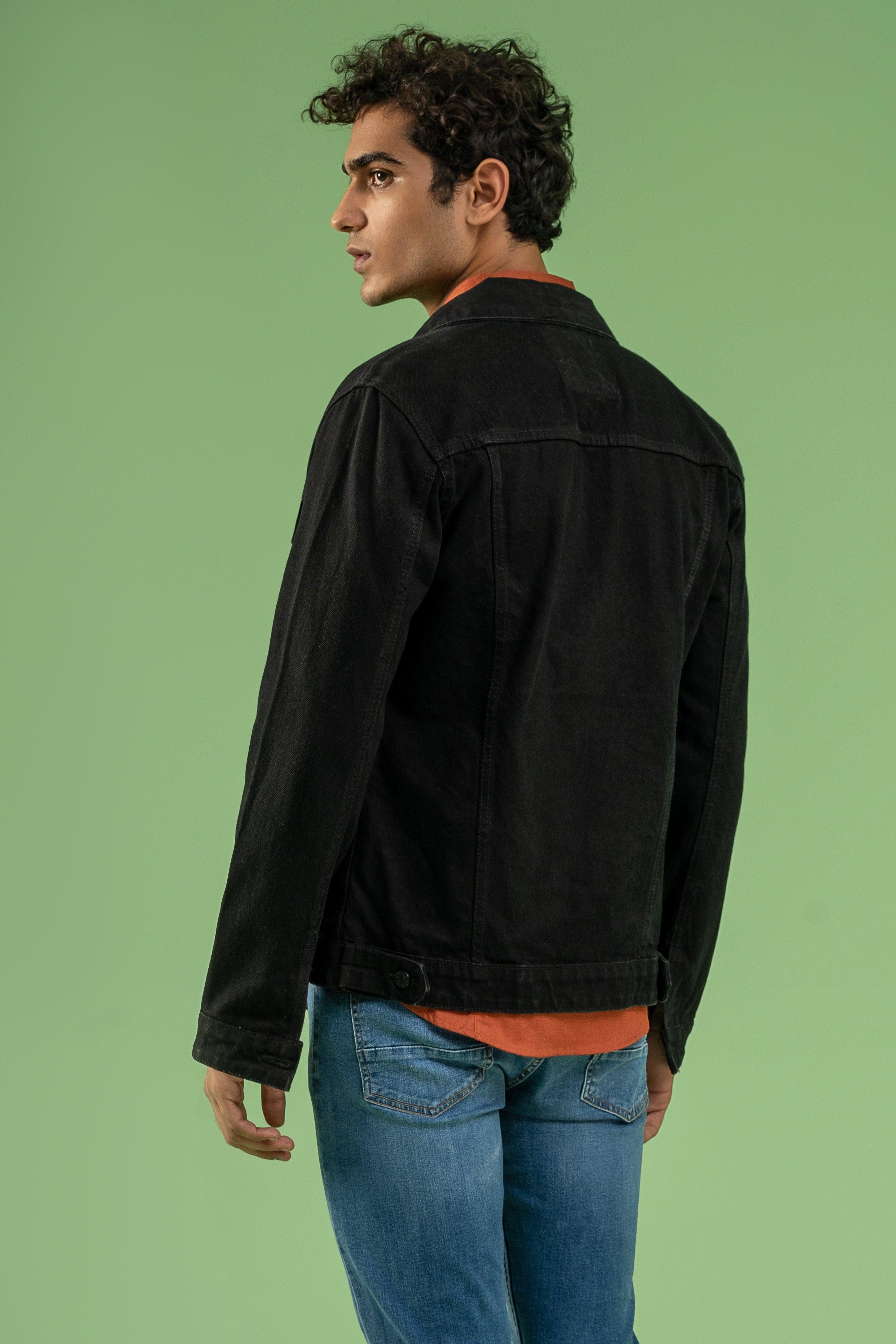 FULL SLEEVE DENIM JACKET DARK BLACK at Charcoal Clothing