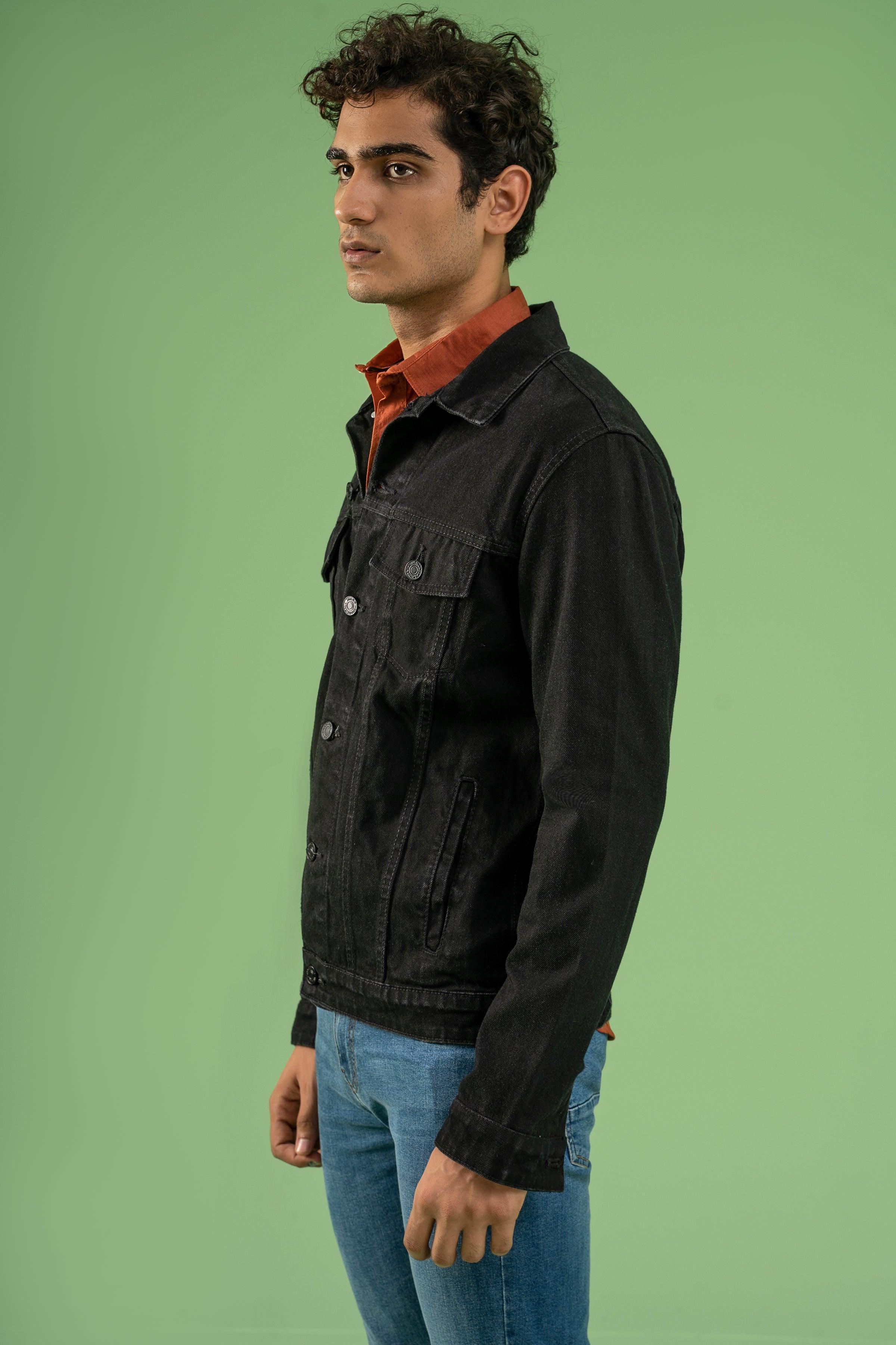 FULL SLEEVE DENIM JACKET DARK BLACK at Charcoal Clothing