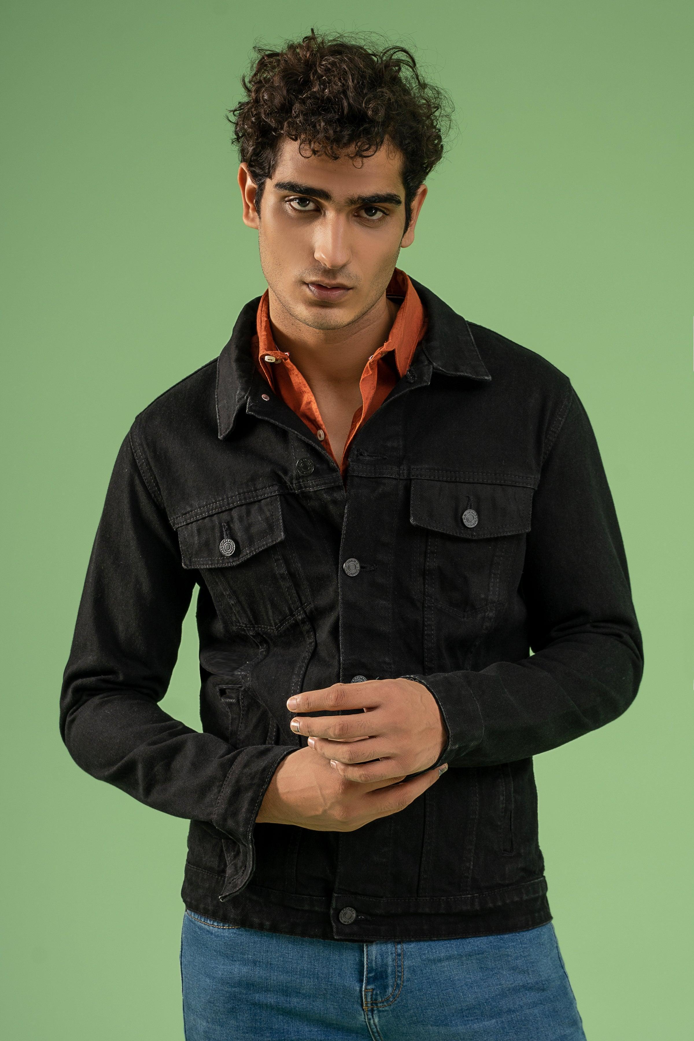 FULL SLEEVE DENIM JACKET DARK BLACK at Charcoal Clothing