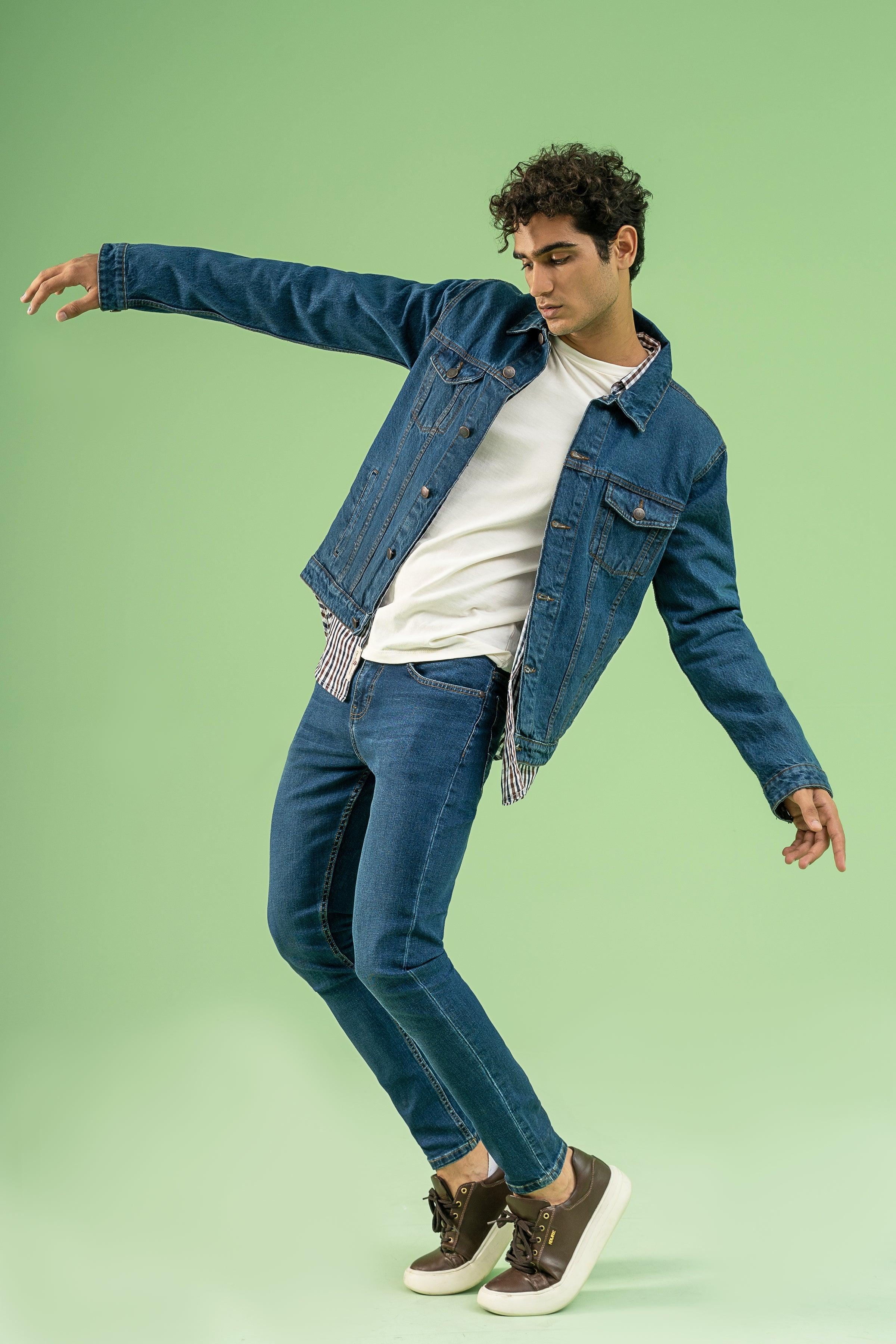 FULL SLEEVE DENIM JACKET DARK BLUE at Charcoal Clothing