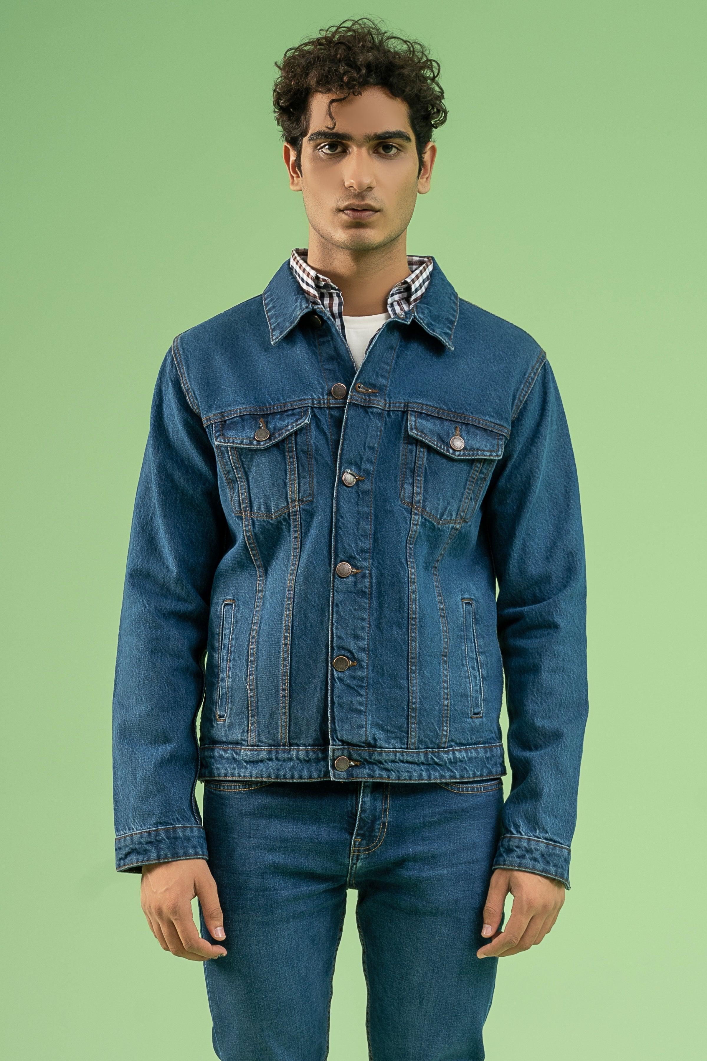 FULL SLEEVE DENIM JACKET DARK BLUE at Charcoal Clothing