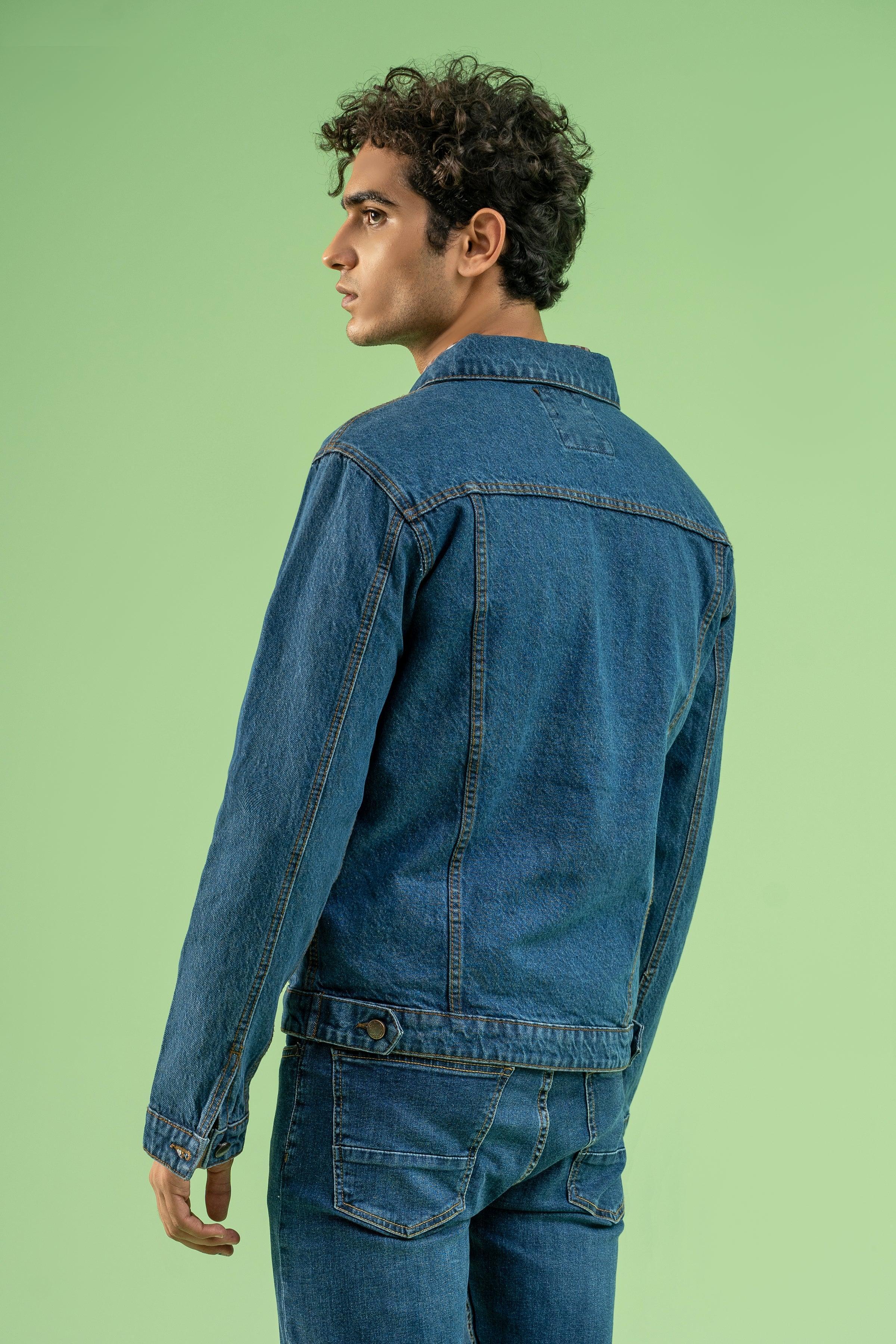 FULL SLEEVE DENIM JACKET DARK BLUE at Charcoal Clothing