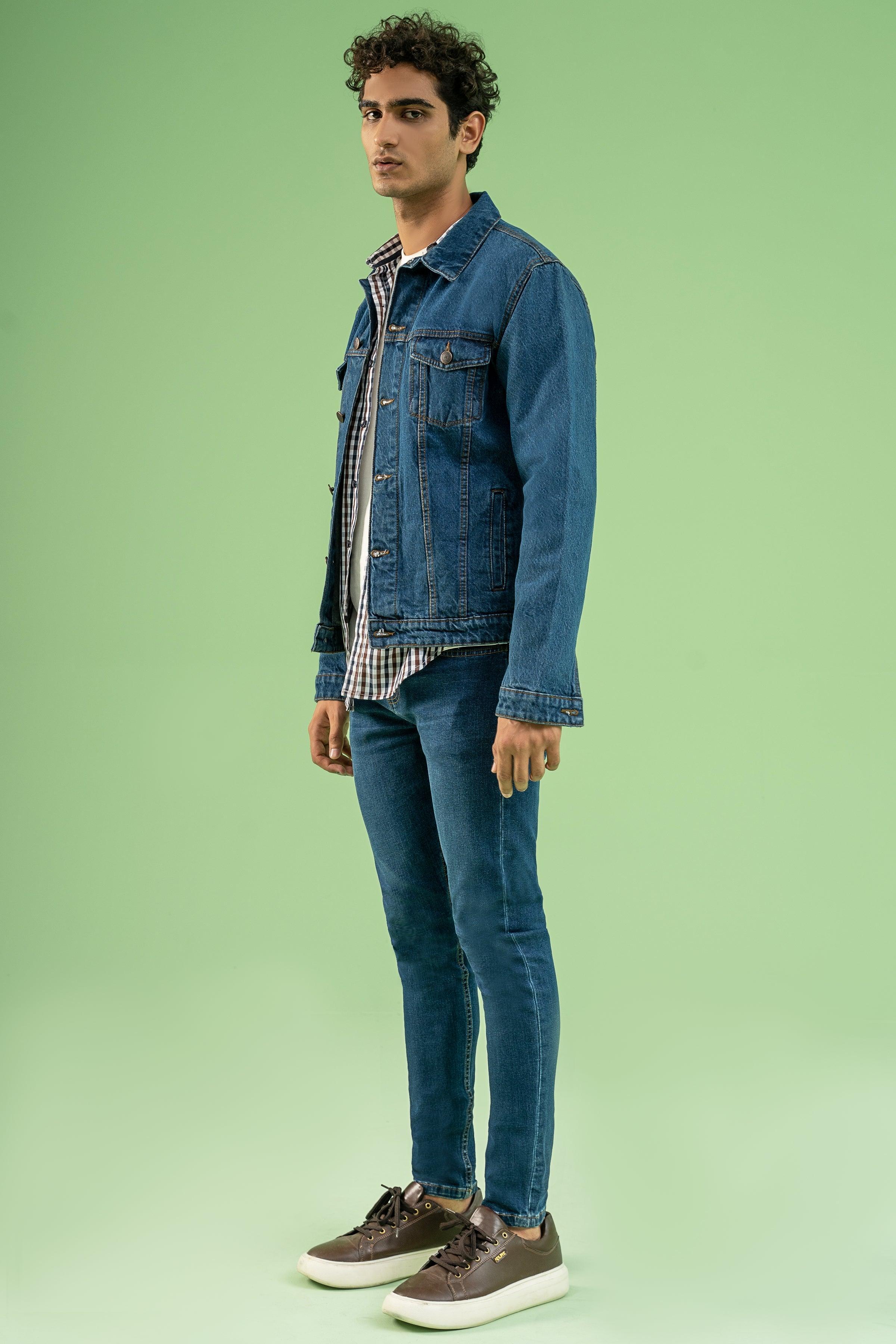 FULL SLEEVE DENIM JACKET DARK BLUE at Charcoal Clothing