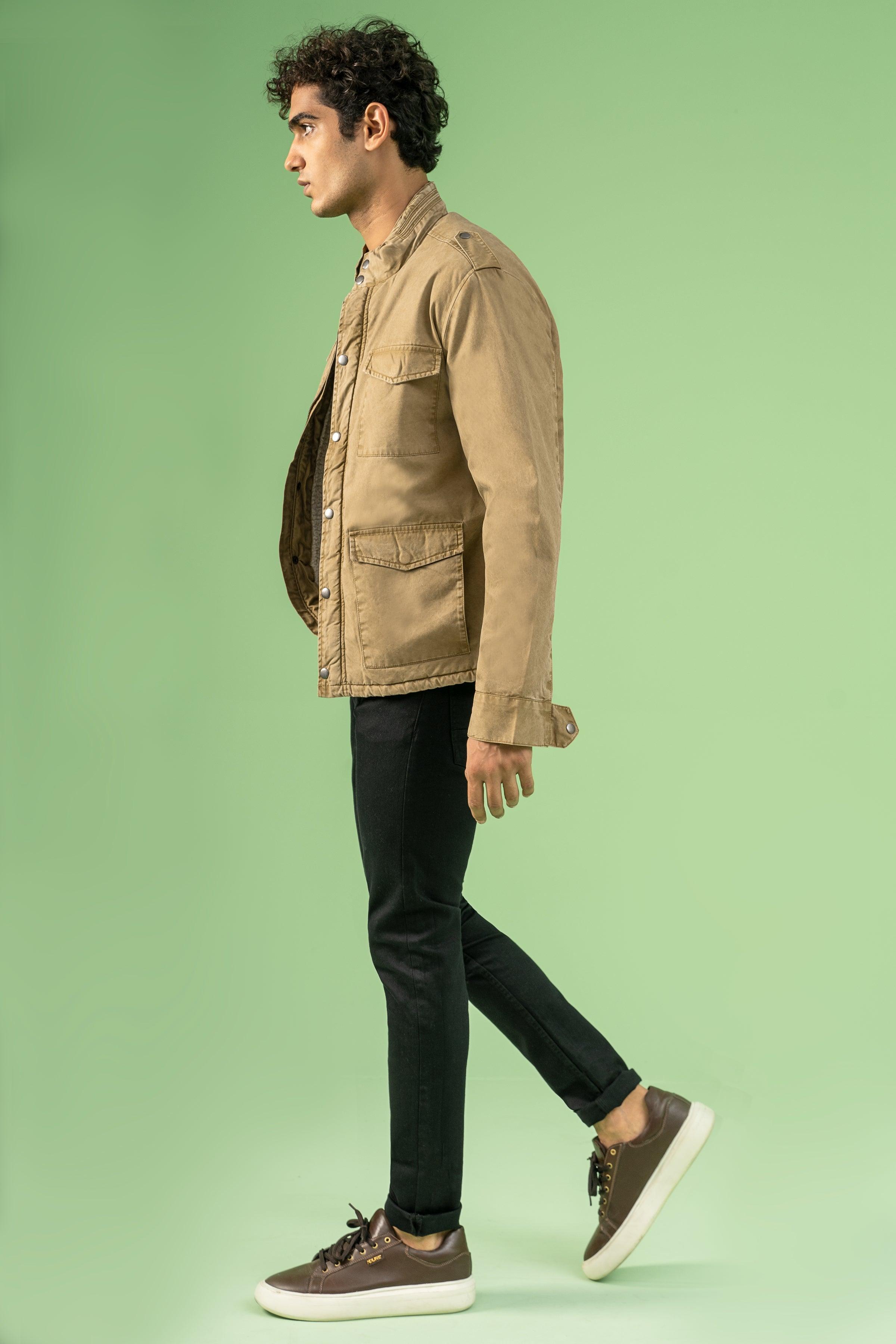 FULL SLEEVE ENZYME WASHED FIELD JACKET DARK KHAKI at Charcoal Clothing