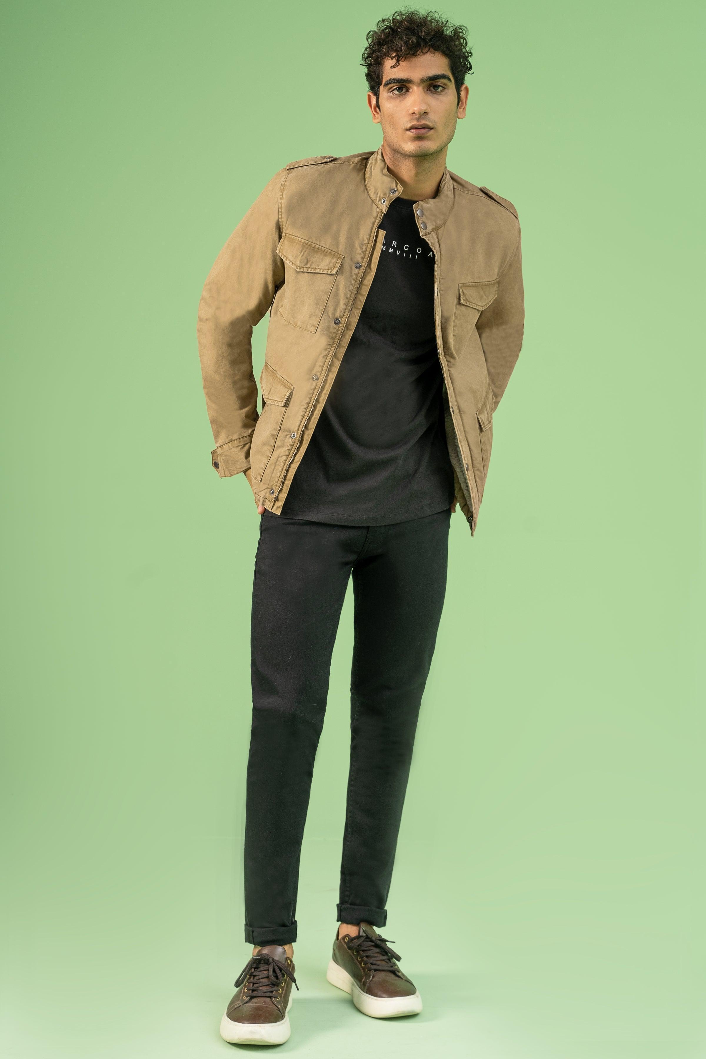 FULL SLEEVE ENZYME WASHED FIELD JACKET DARK KHAKI at Charcoal Clothing