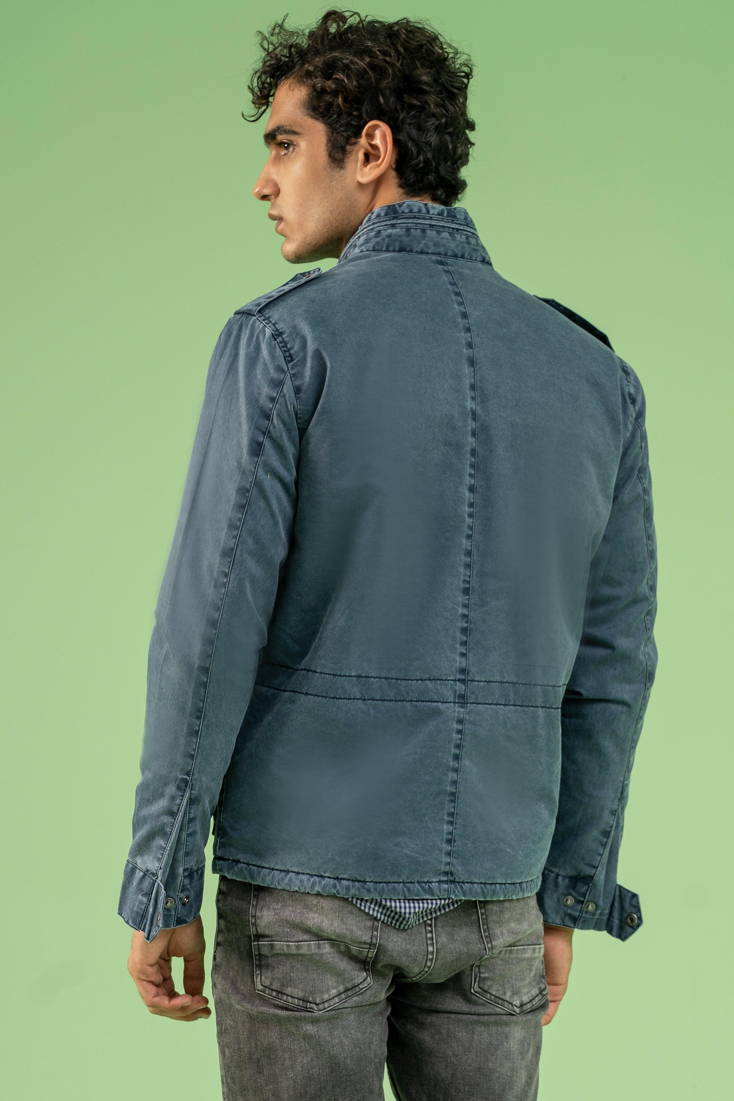 FULL SLEEVE ENZYME WASHED FIELD JACKET NAVY at Charcoal Clothing