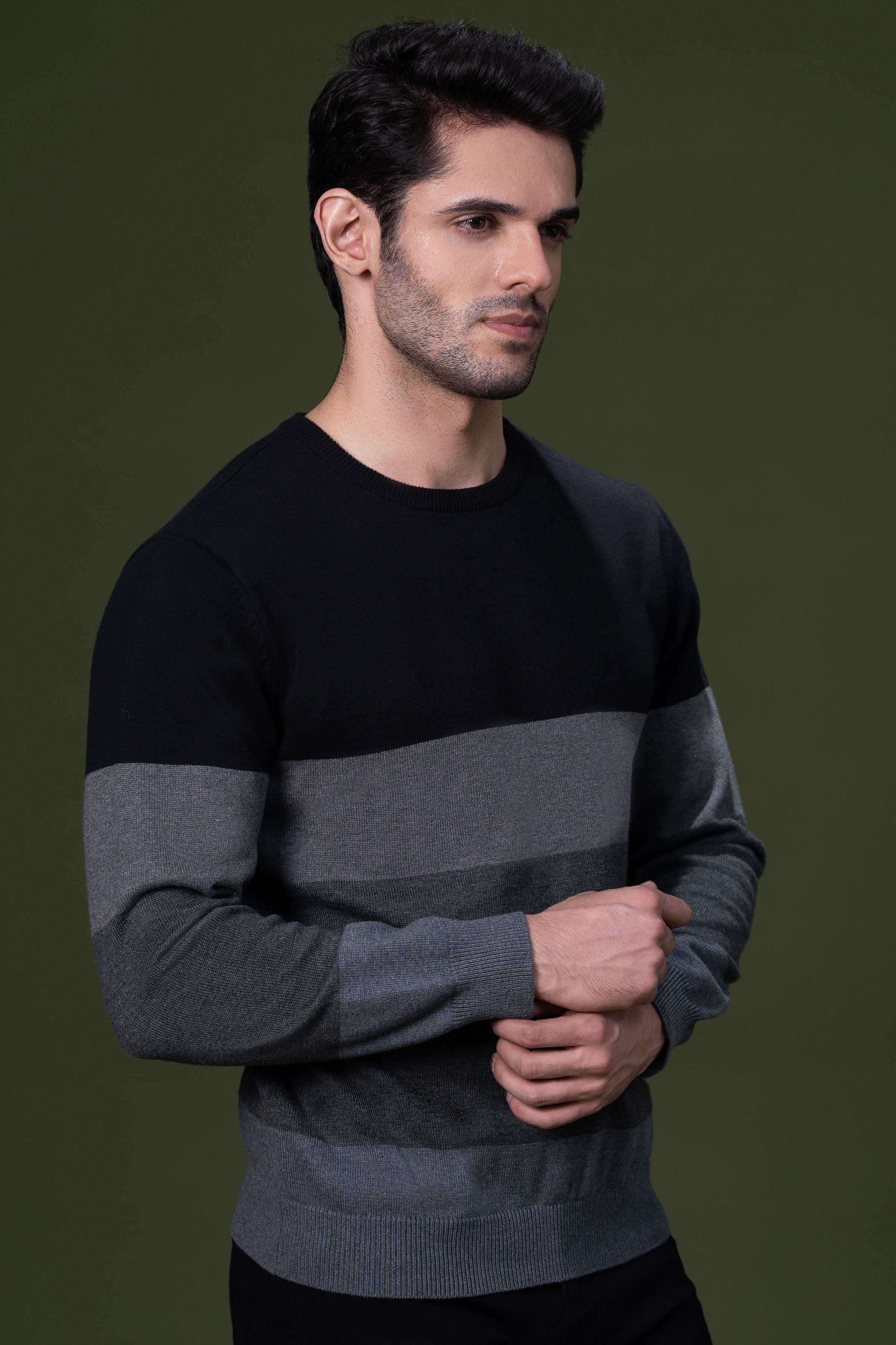 FULL SLEEVE SWEATER BLACK GREY at Charcoal Clothing