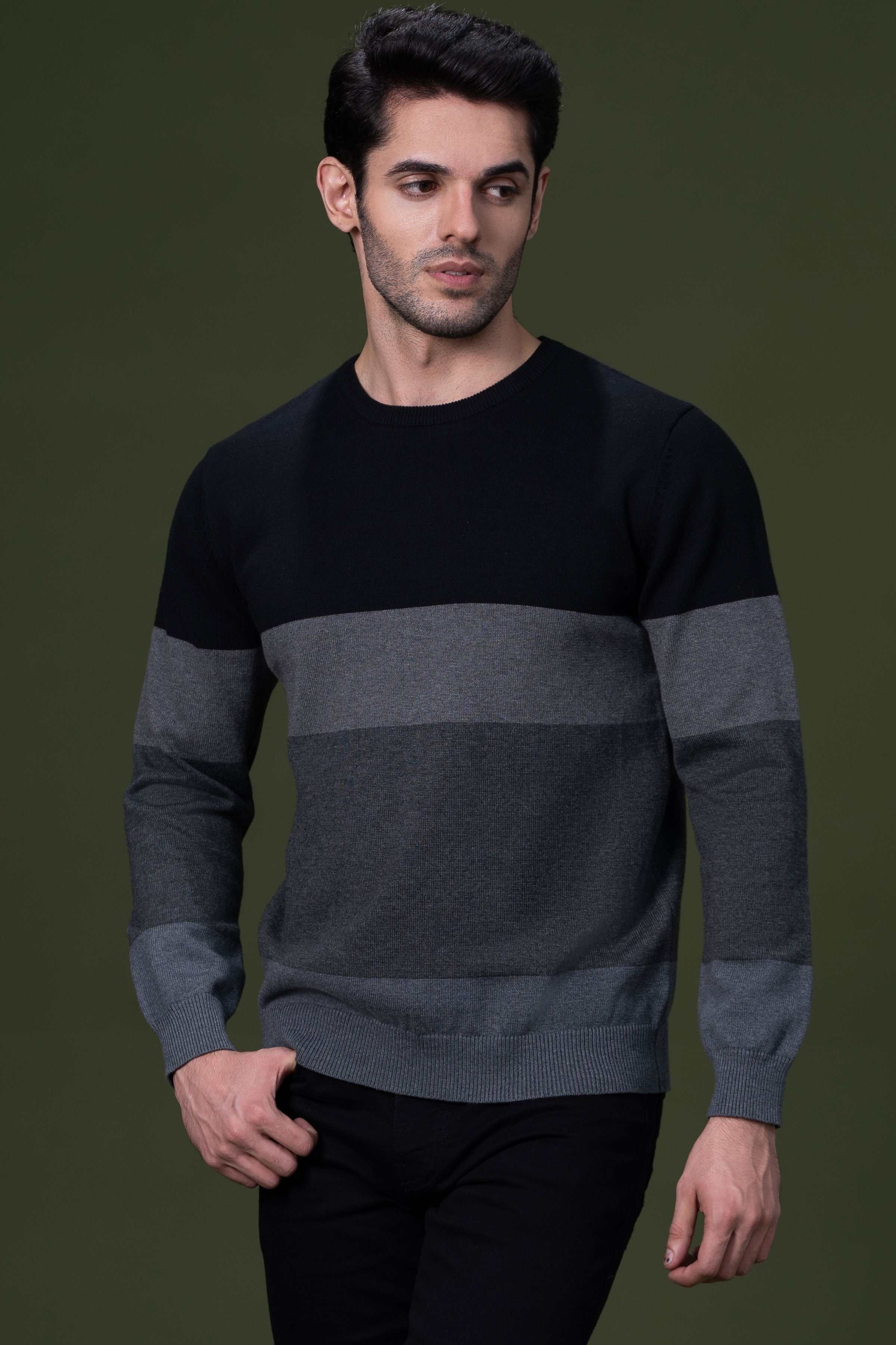 FULL SLEEVE SWEATER BLACK GREY at Charcoal Clothing