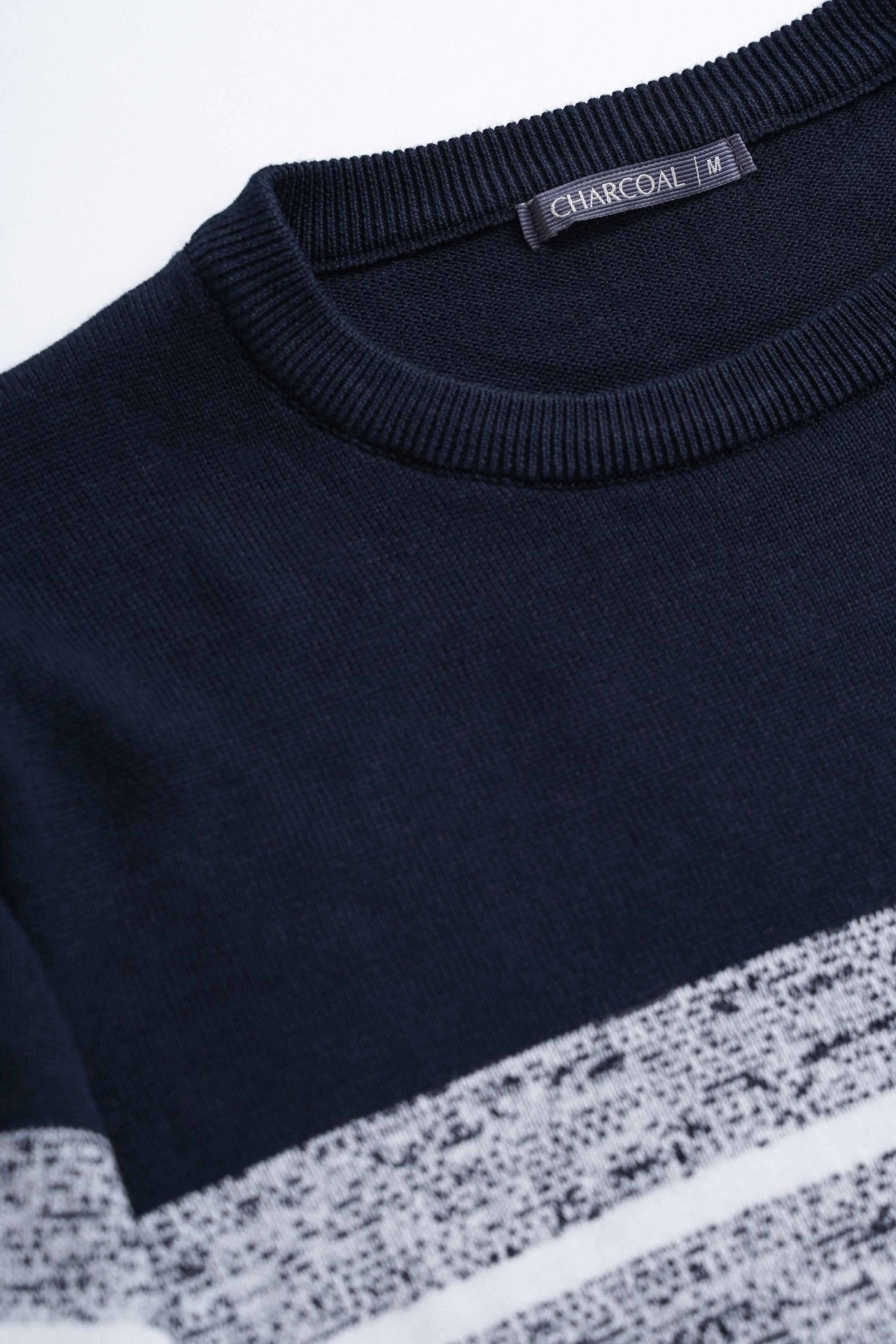 FULL SLEEVE SWEATER BLACK WHITE at Charcoal Clothing