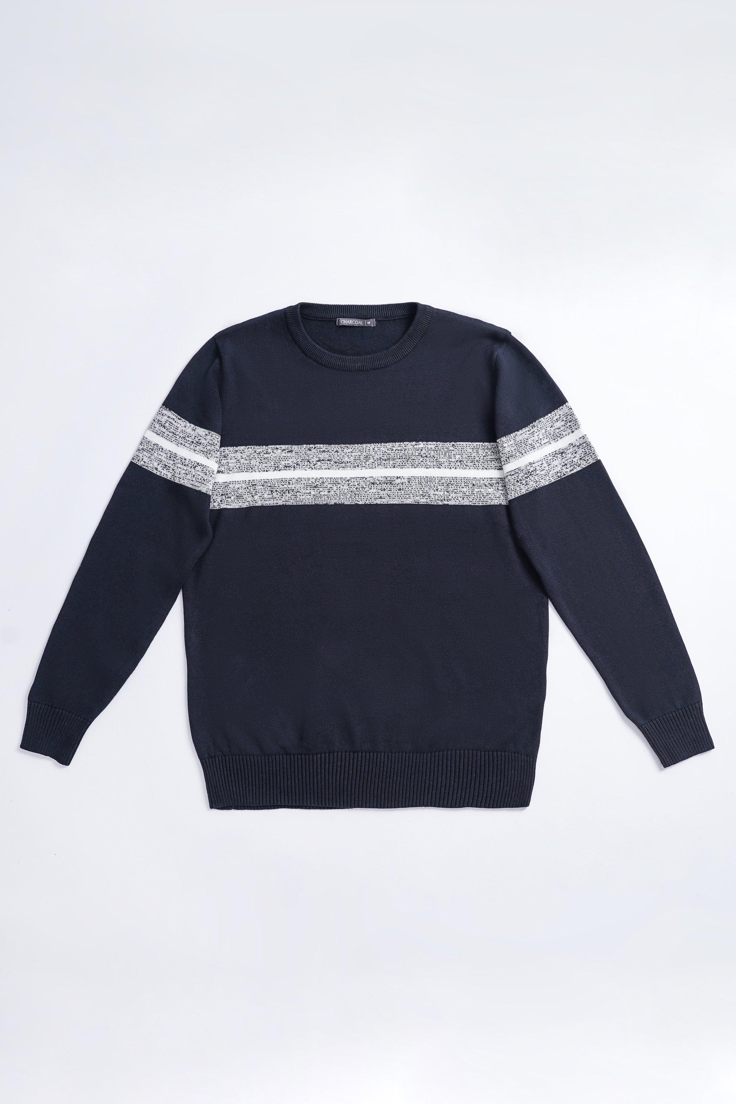 FULL SLEEVE SWEATER BLACK WHITE at Charcoal Clothing